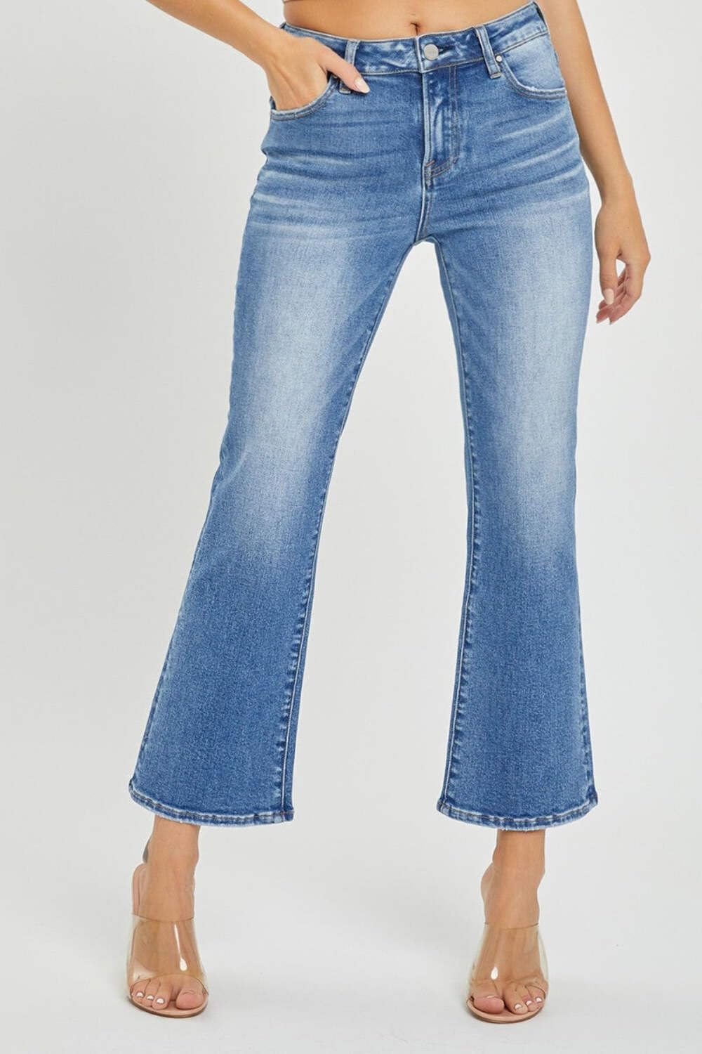 SALT TREE Risen Jeans - Women's Mid Rise Cropped Flare Denim Pants for Casual & Vintage Style (RDP5539) - Perfect for Everyday Wear, Date Night & Boho Outfits