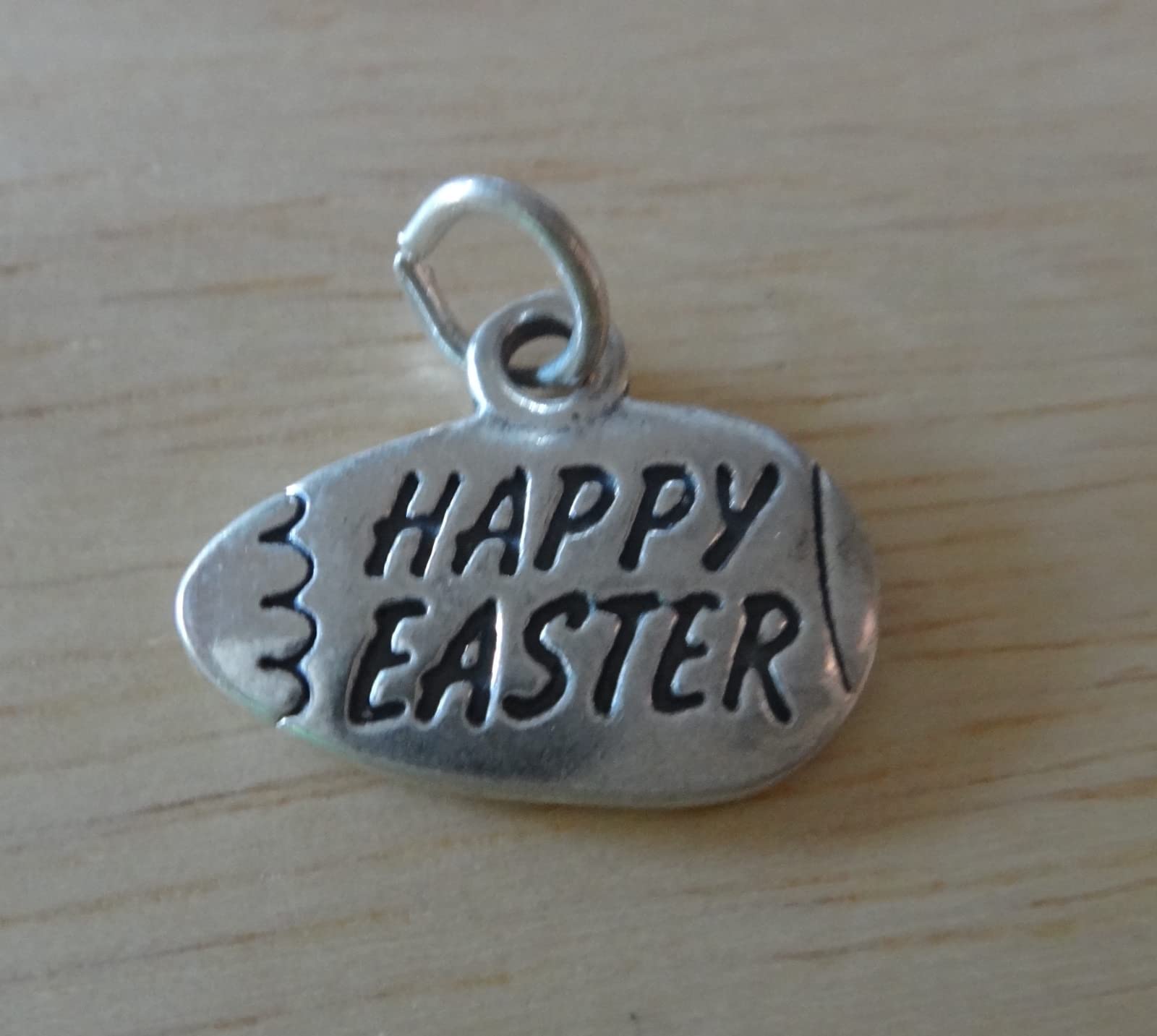 14x18mm Sterling Silver Happy Easter Egg Charm for Jewelry Making - DIY Craft Pendant for Necklaces, Bracelets & Easter Gifts