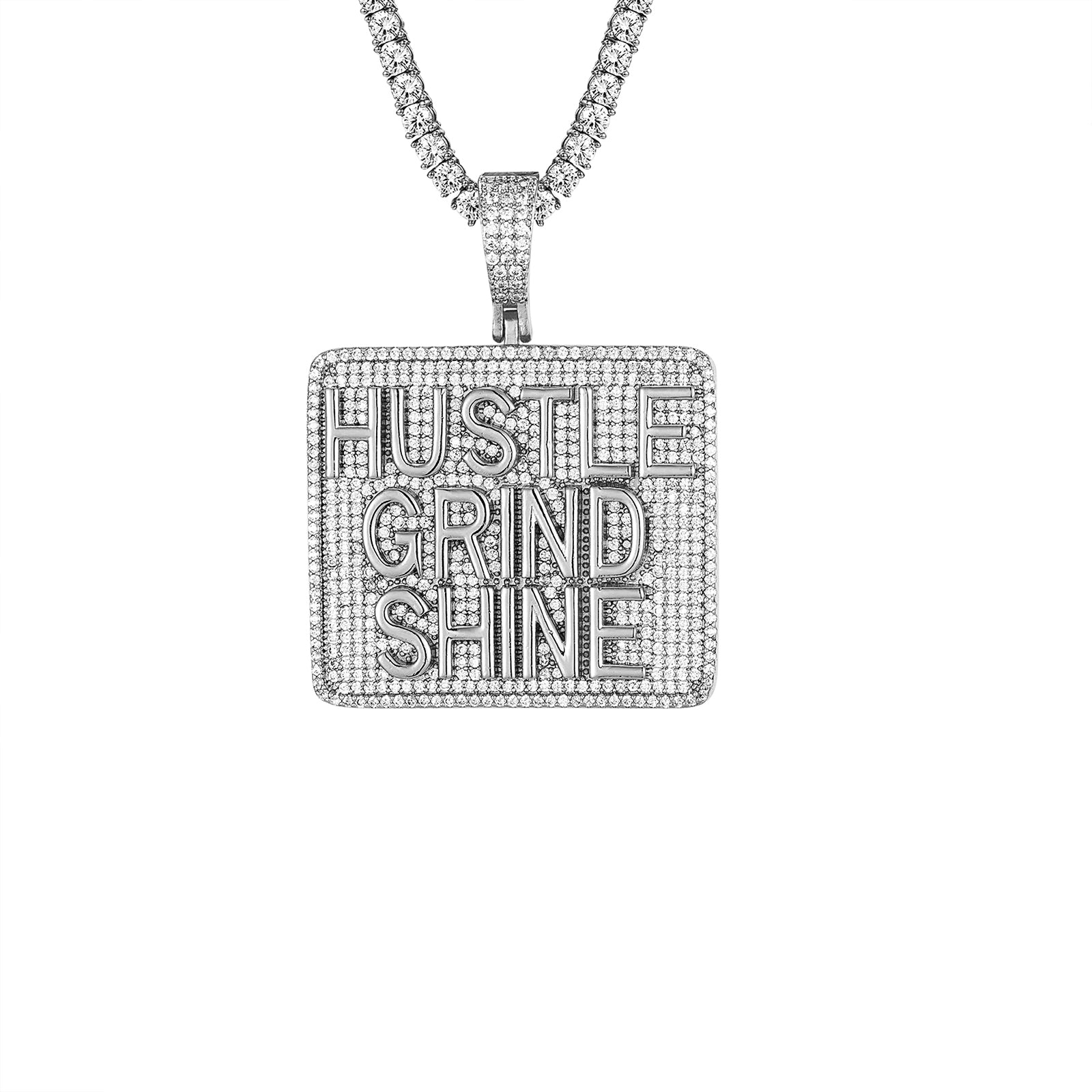 Custom Sterling Silver 'Hustle Grind Shine' Icy Hip Hop Pendant for Men - Perfect for Rappers, DJs & Streetwear Fashion