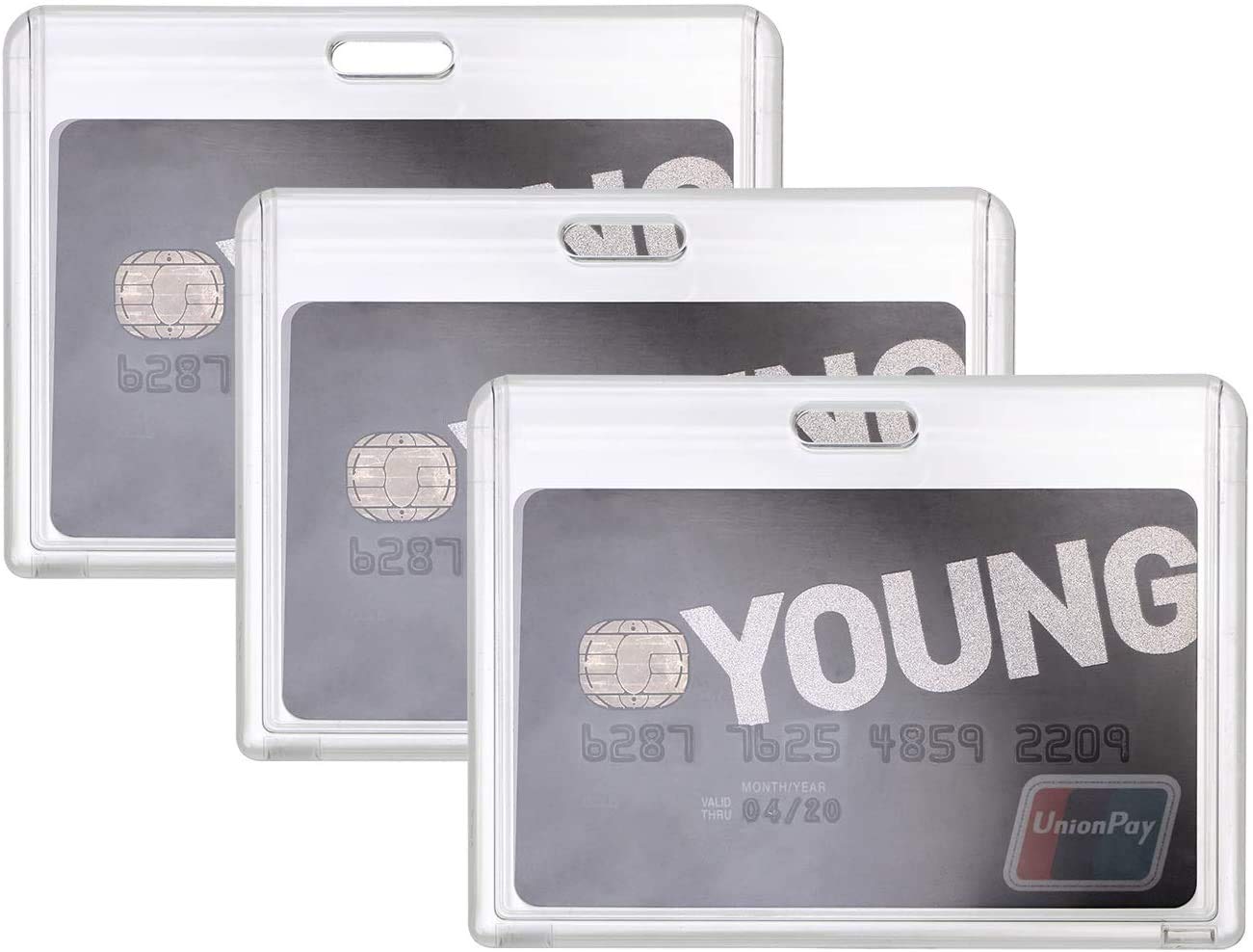 ONLYKXY 3 Pack Horizontal Office Badge Holder - Hard Plastic ID Card Holder with Clear Cover - Name Tag & Employee ID Badge Reel for Workplace, Events & Security Access