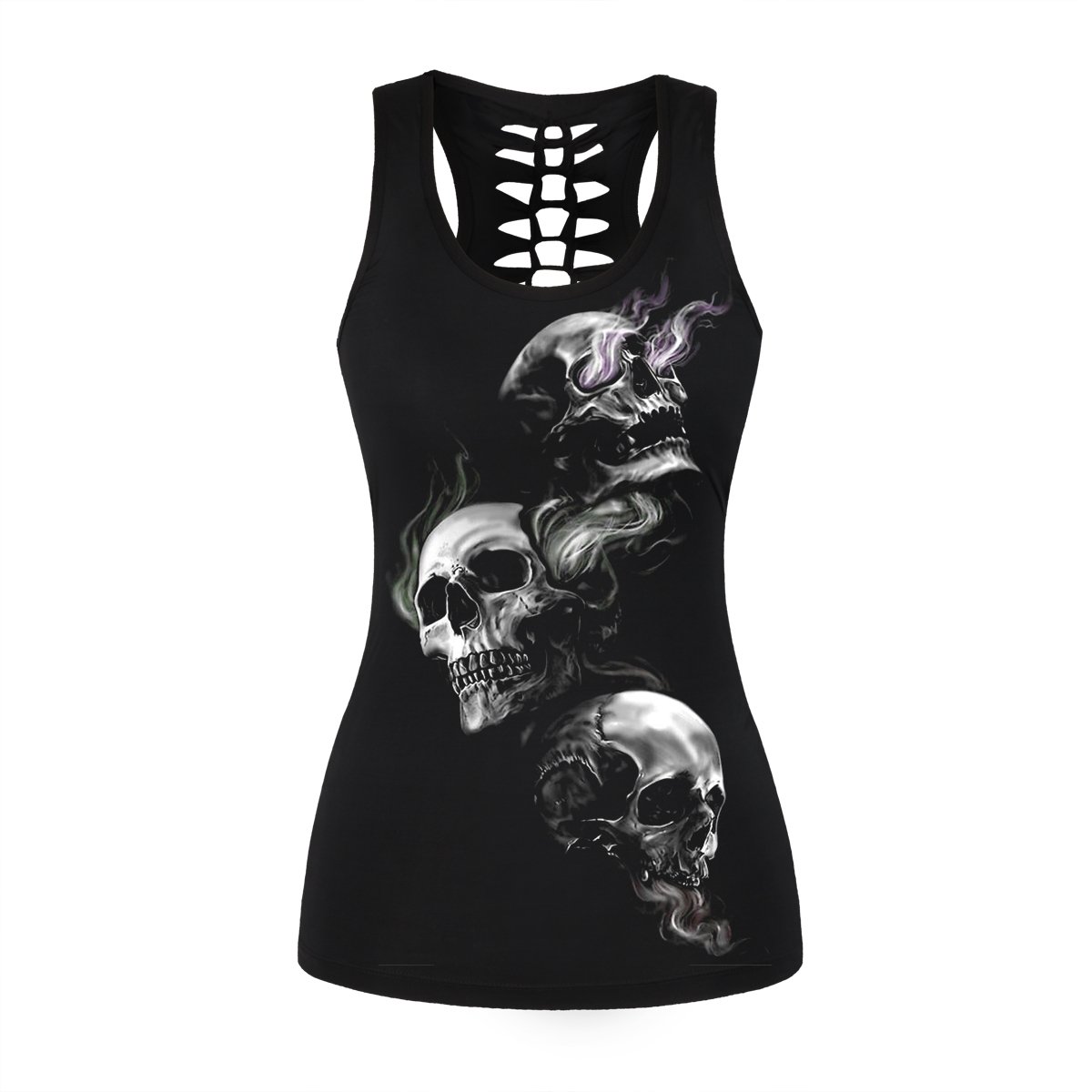 Stylish Uyee Women's Skull Print Gothic Yoga Tank Top - Sleeveless Workout Shirt for Fitness, Gym & Casual Wear