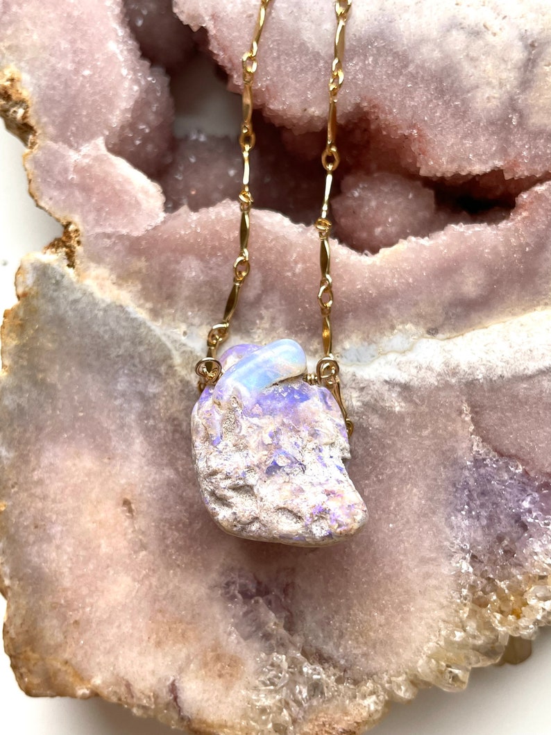 Natural Australian Opal Pendant Necklace - 14K Gold Filled Chain - Elegant Jewelry Gift for Women, Birthday, Anniversary & Special Occasions