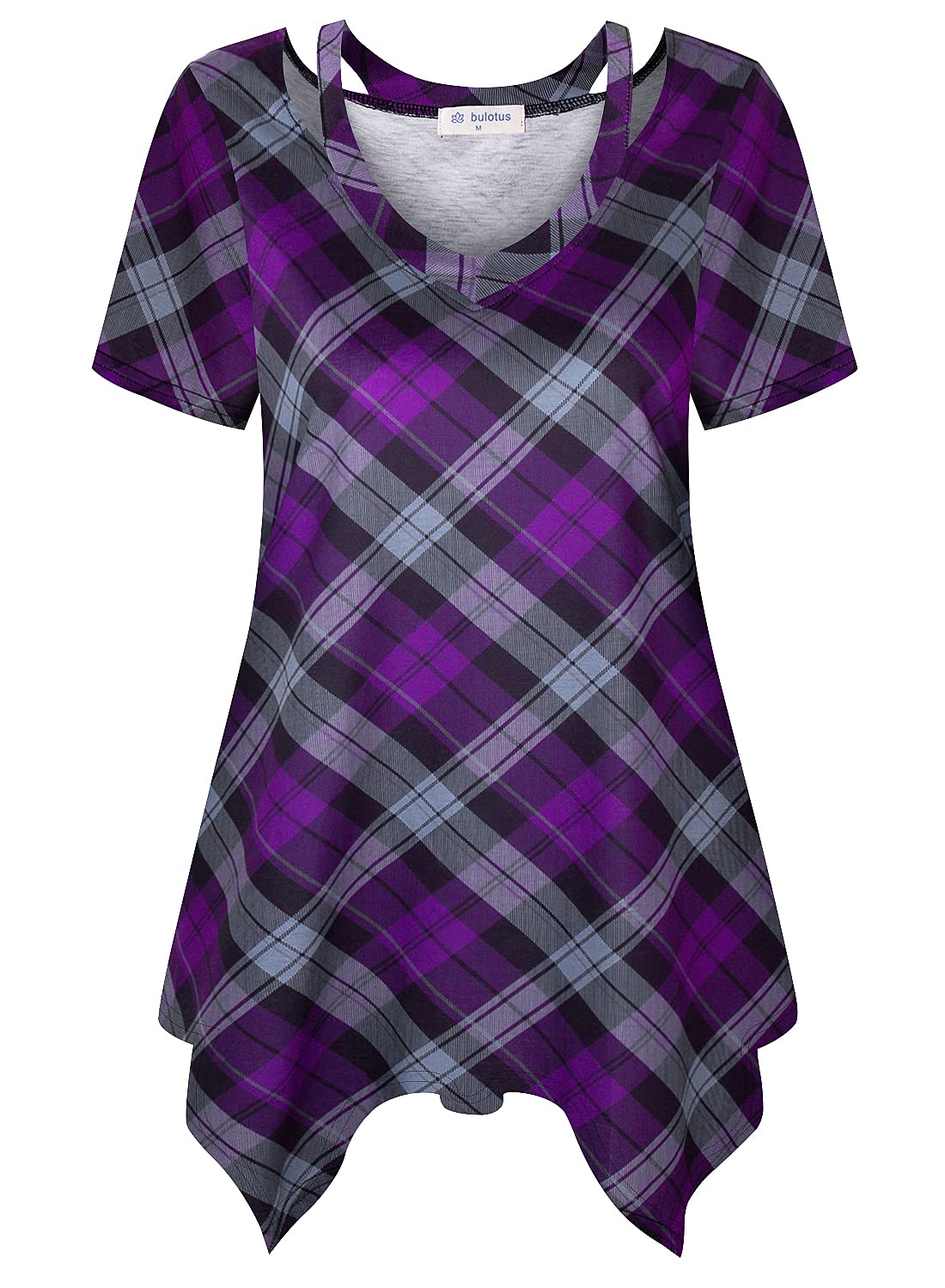 Bulotus Women's Short Sleeve Tunic Tops - V Neck Cut Out Design, Loose Fit Casual Blouse for Work & Weekend | Perfect for Office, Date Night & Summer Outings