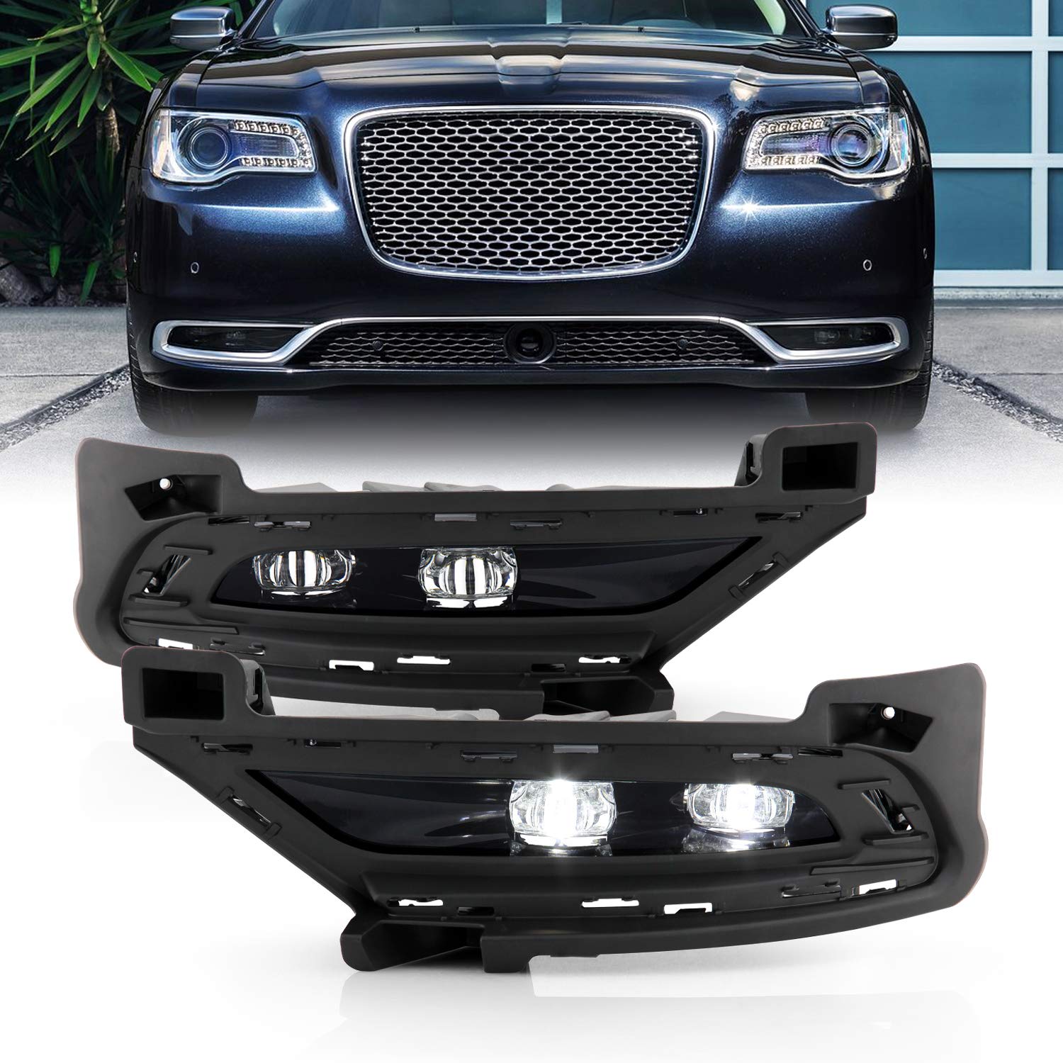 AKKON Full LED Chrome Fog Lights for 2015-2020 Chrysler 300 - Pair with Switch Accessories (Driver+Passenger) | Durable Bumper Driving Lamps for Enhanced Night Visibility & Style Upgrade