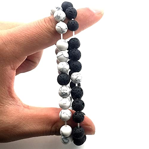2 Pcs Couple Bracelet Set - Lava Stone Diffuser Beads Matching Heart Bracelets for Couples, His & Her Long Distance Relationship Bracelets, Aromatherapy Jewelry Gift for Valentine's Day, Anniversary, Wedding - Perfect for Romantic Dates, Travel & Stress Relief