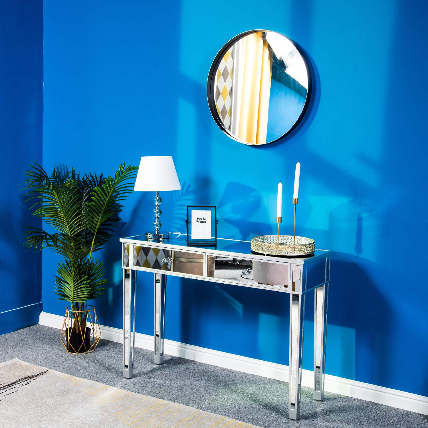Bonnlo Modern Silver Mirrored Console Table with 2 Drawers - Entryway Hallway Sofa Table, Bedroom Desk & Living Room Furniture for Home Decor | Perfect for Foyers, Bedrooms & Behind Couches