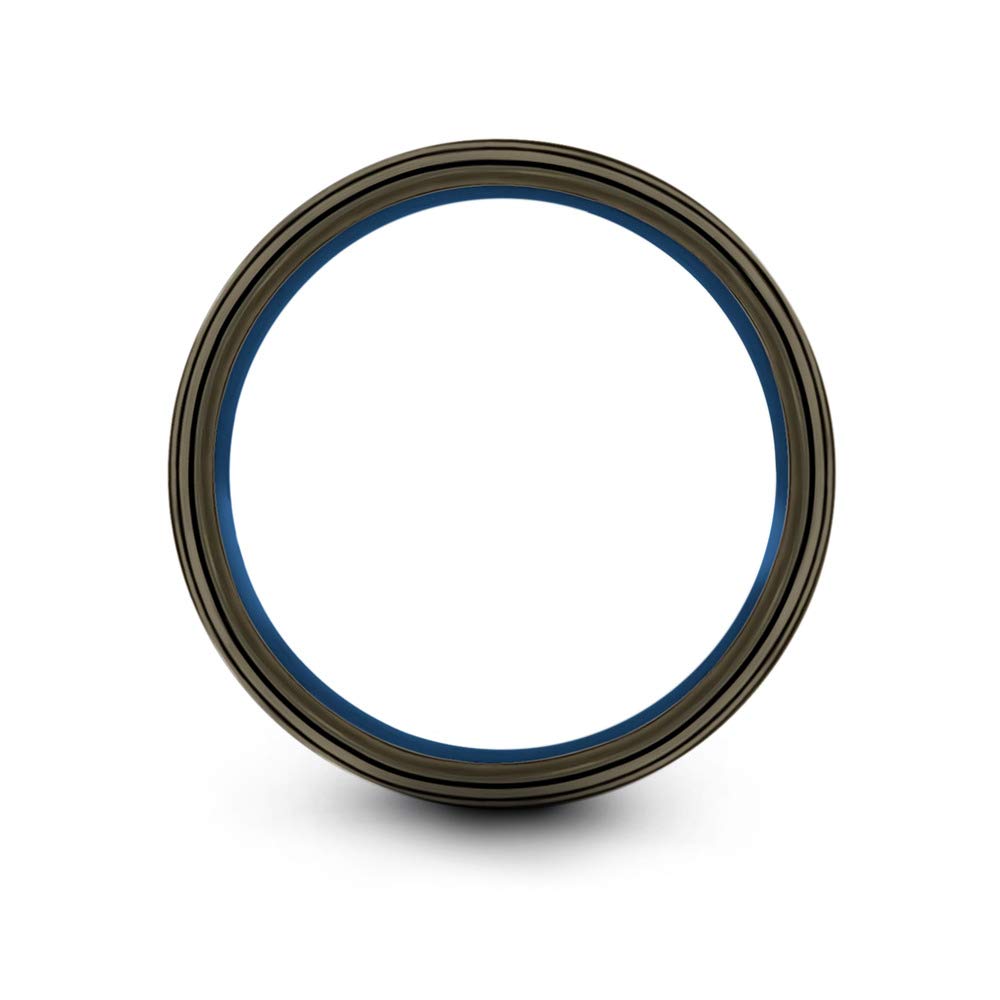 8mm Tungsten Carbide Wedding Band Ring for Men & Women - Blue Black Gunmetal Interior, Flat Cut, Brushed & Polished - Custom Engraving for Anniversary & Engagement - Perfect for Everyday Wear, Gifts & Special Occasions