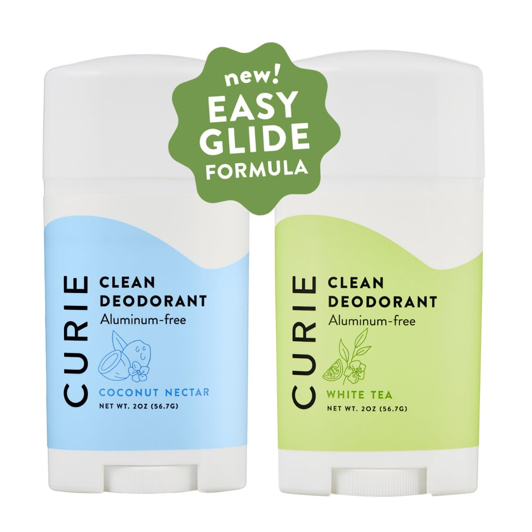 Curie Aluminum-Free Natural Deodorant - Coconut Nectar & White Tea Scent | Paraben-Free, Vegan, Cruelty-Free, Non-Toxic (2-Pack) | Fresh All Day for Workouts & Daily Use