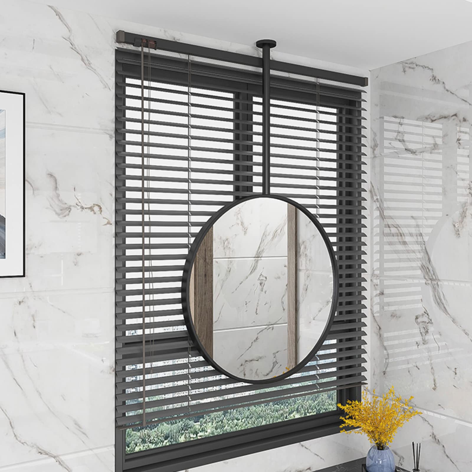 Black Round Ceiling Mount Mirror - 40cm & 80cm Large Bathroom Vanity Mirror for Entryway, Living Room Decor | Modern Home & Spa Decorating Essential