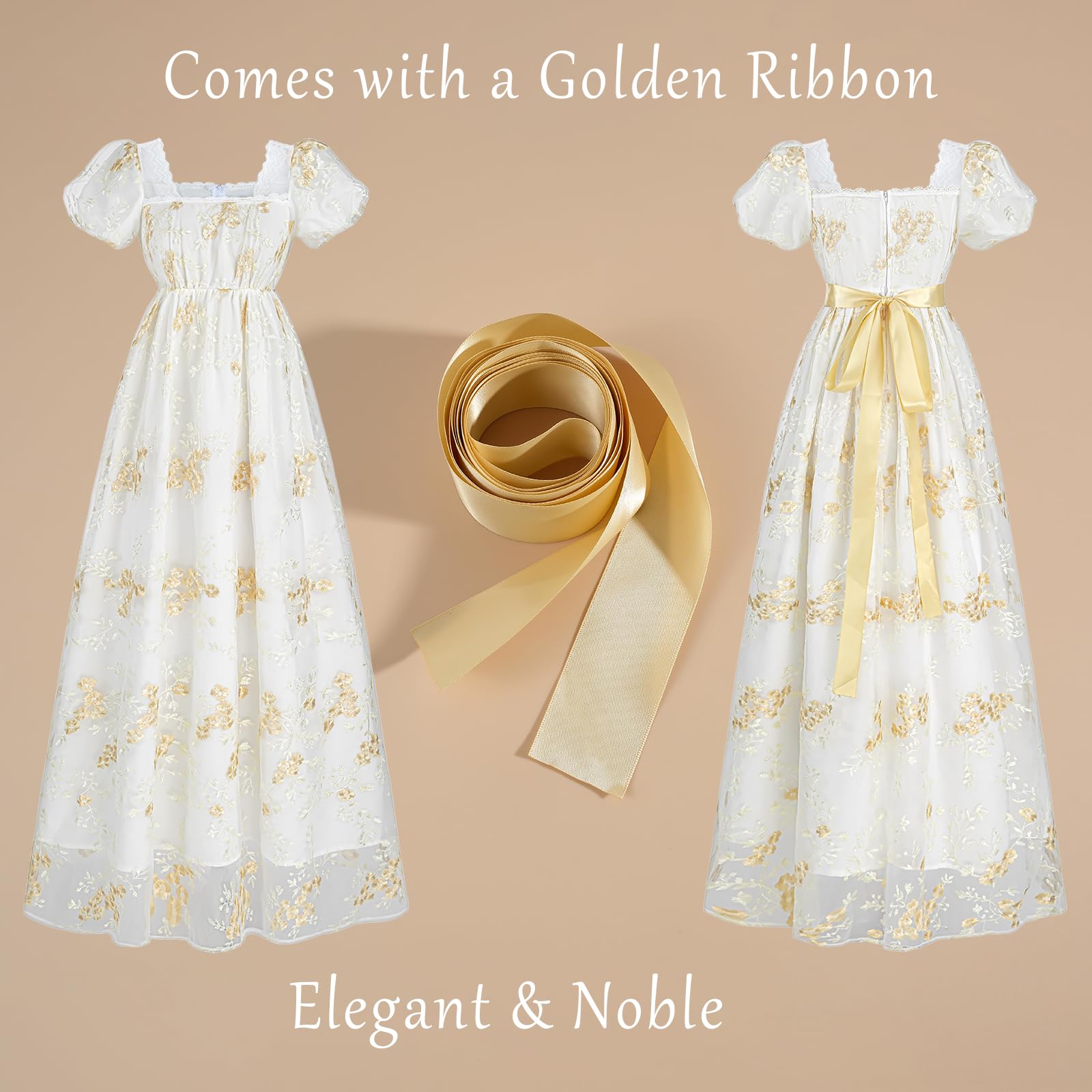 Regency Dress for Women - Elegant Empire Waist Victorian Gown with Embroidery | Tea Party, Cosplay & Historical Reenactment Costume