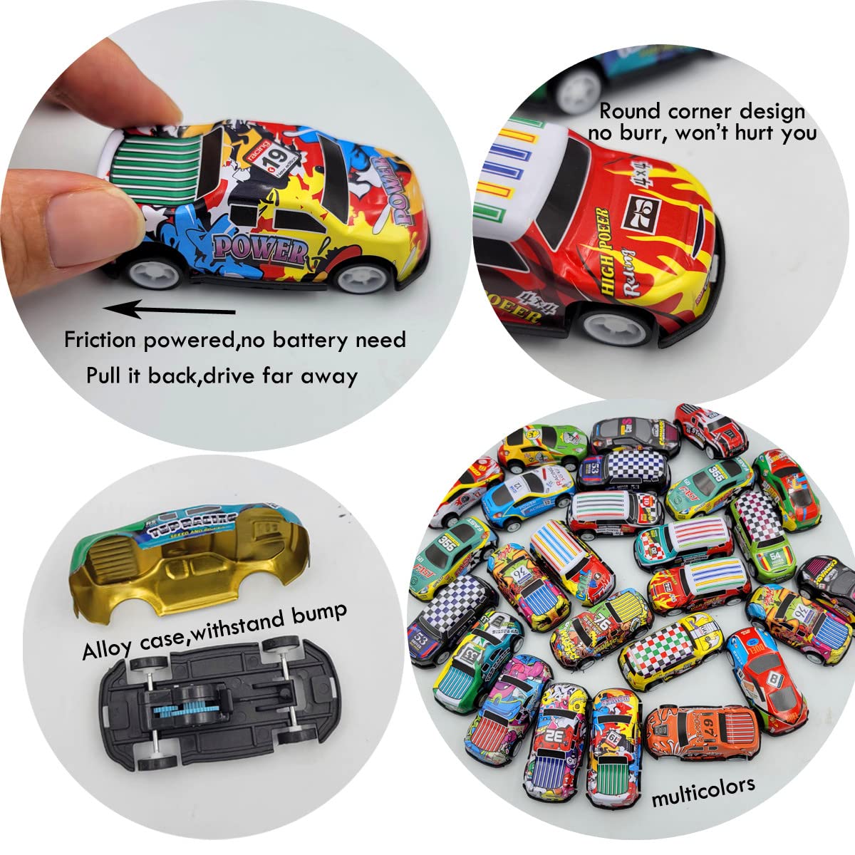 SeeuFun 24 Pack 2.7 Inch Pull Back Racing Cars - Die Cast Metal Friction Powered Toy Vehicles Set for Kids (Boys & Girls) - Perfect for Birthday Gifts, Party Favors & Pretend Play Racing Games