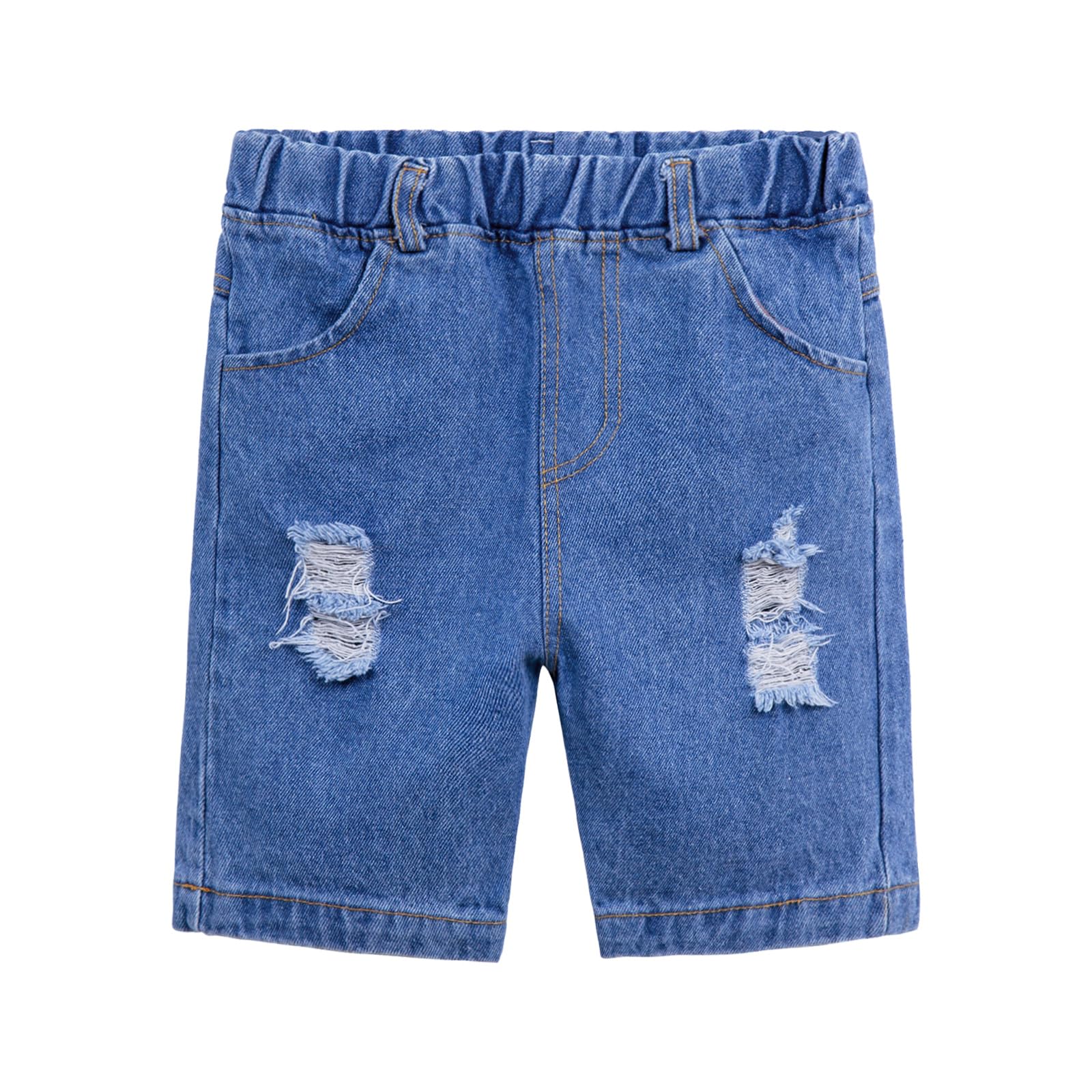 LittleSpring Boys Ripped Denim Shorts - Elastic Waist for Play & Outings