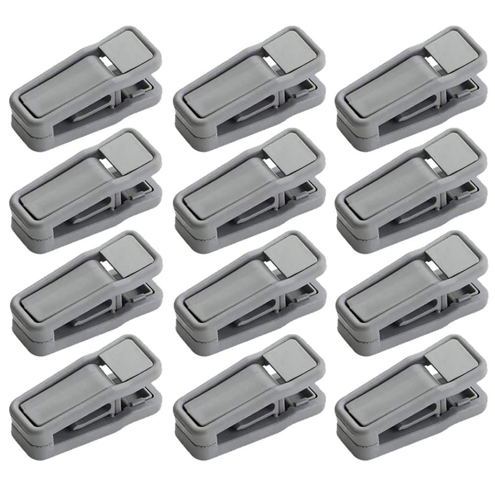 12 Pack Plastic Finger Clips for Pants & Clothes - Grey Slim-Line Hanger Accessories | Space-Saving Closet Organization for Dresses, Skirts & Delicate Garments