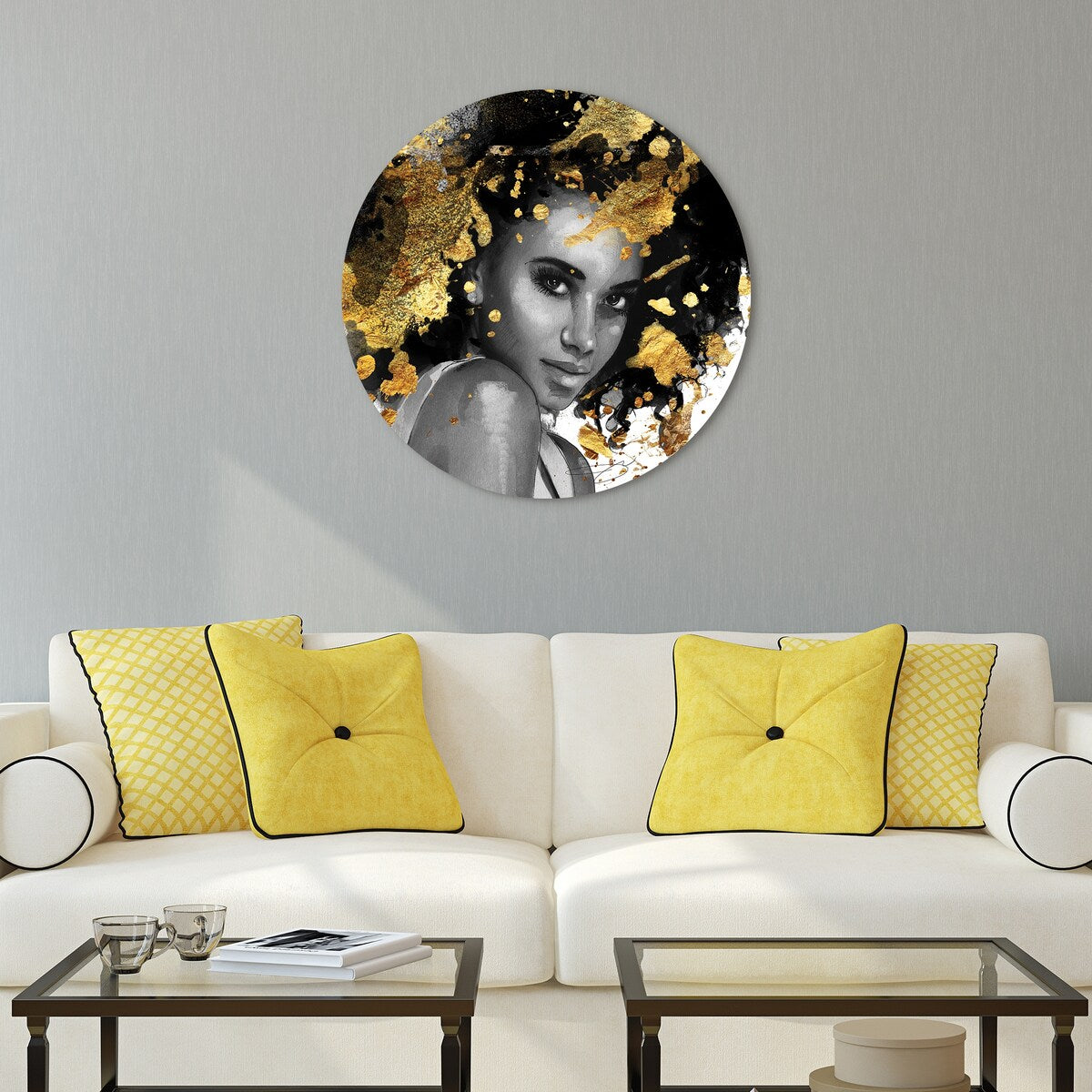 Frameless Free Floating Round Tempered Glass Wall Art - 36x36 Inch Modern Home Decor for Living Room, Bedroom & Office - Beautiful Abstract Graphic Design for Women