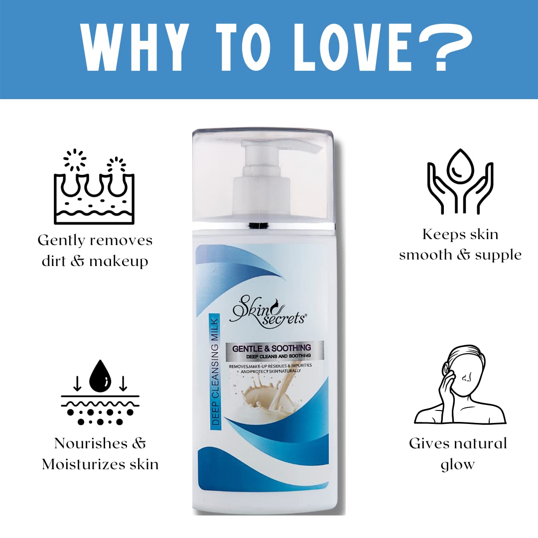 Skin Secrets Deep Cleansing Milk with Vitamin E Oil - Gentle Face Wash for Soft, Supple Skin (15.2 fl oz) | Daily Facial Cleanser for Dry & Sensitive Skin | Morning & Night Skincare Routine