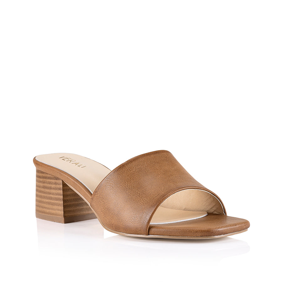 Eleni Women's Comfortable Block Heel Mules - Soft Tan Leather Slip-On Shoes for Casual Wear, Office & Date Night