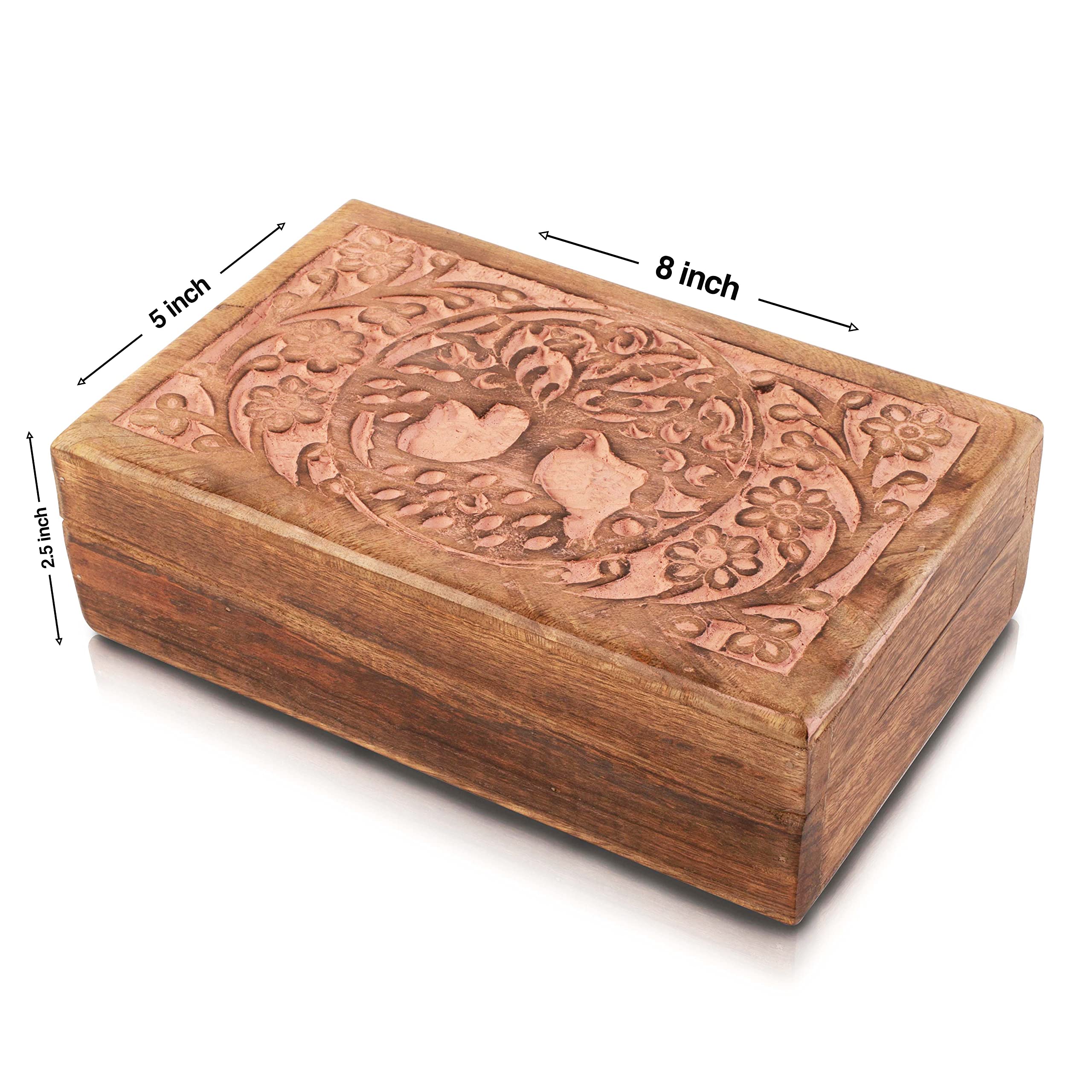 Handmade Tree of Life Wooden Jewelry Box - Decorative Treasure Chest with Lock, Jewelry Organizer & Keepsake Box for Women (Pink) | Perfect Birthday Gift, Anniversary Present & Home Decor Accessory