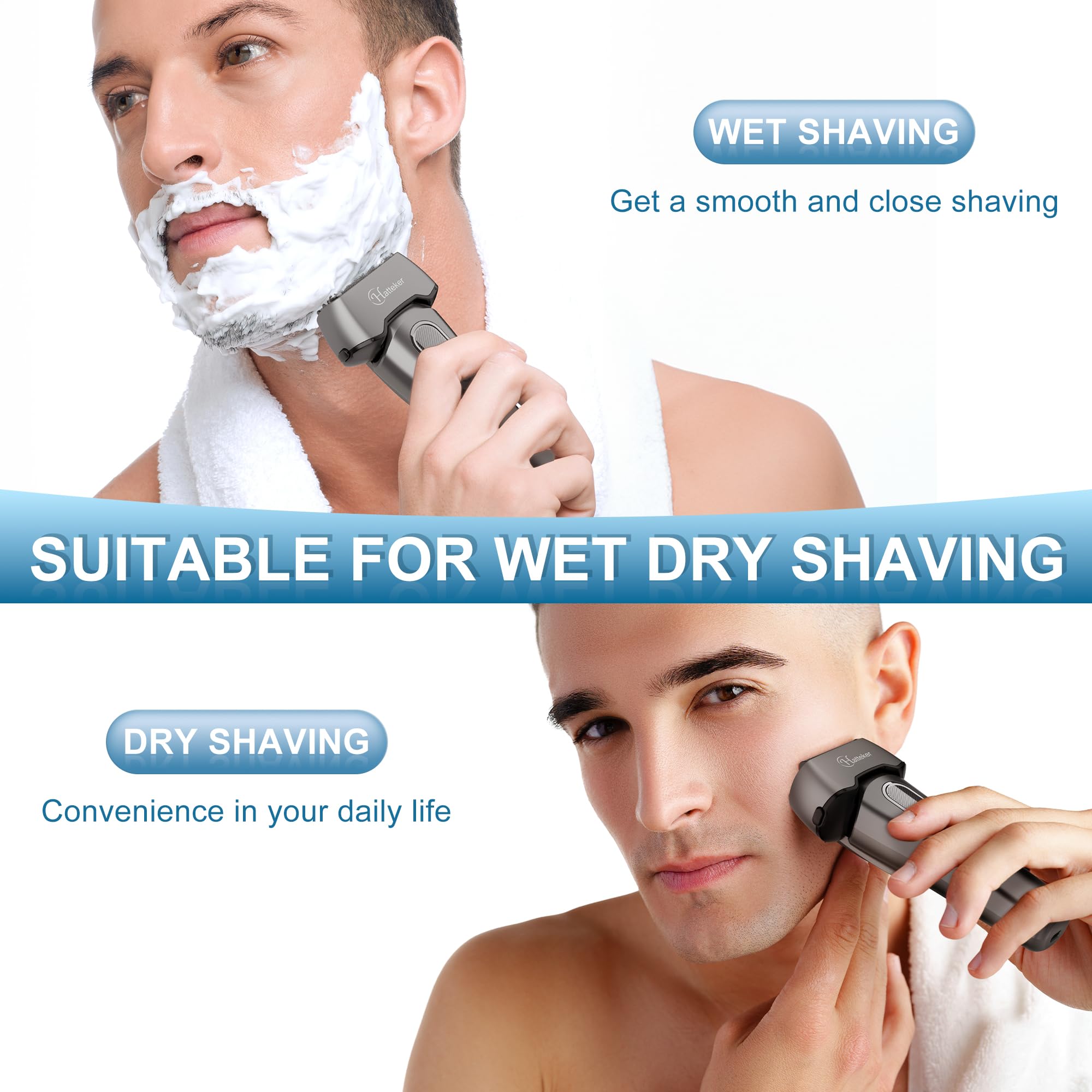 Hatteker Cordless Electric Foil Shaver for Men - Wet/Dry Rechargeable Razor with Pop-Up Trimmer | Bald Head Shaver & Beard Trimmer | Perfect for Travel, Gym & Daily Grooming