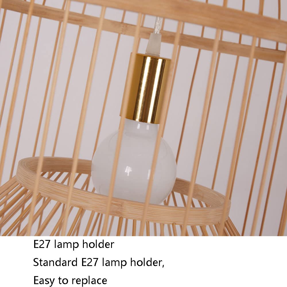Handwoven Bamboo Pendant Light - Japanese Style Natural Lantern Chandelier with Wire Cage for Kitchen Island, Cafe, Bar & Restaurant | Industrial Lighting Fixture for Dining Room, Patio & Home Decor
