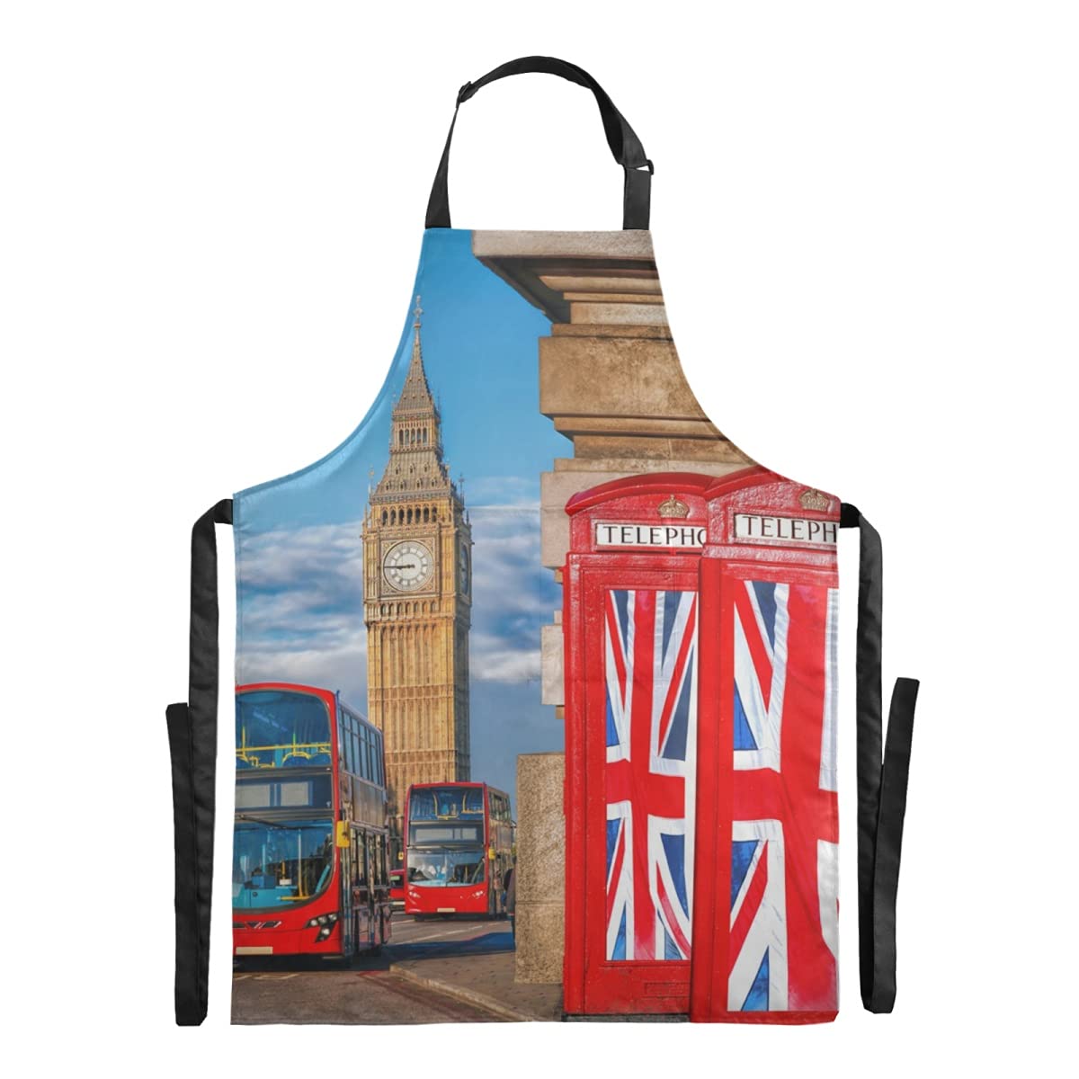 British Flag Big Ben London Waterproof Bib Apron - Adjustable Straps & Large Pocket for Grilling, Woodworking, Painting - Perfect for Chefs, BBQ, DIY Projects (Men & Women)
