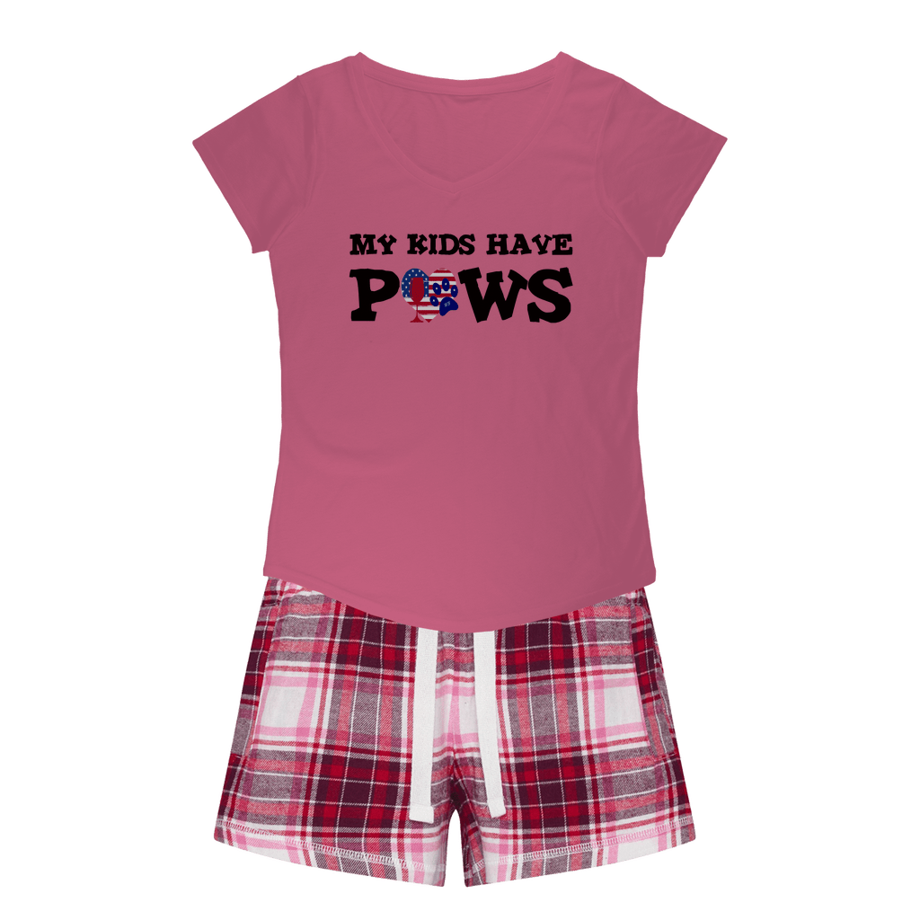 My Kids Have Paws Cute Dog Lover Sleep T-Shirt & Flannel Shorts Set - Comfortable Matching Pajamas for Women Who Love Pets, Perfect for Lounging at Home or Dog Mom Gifts