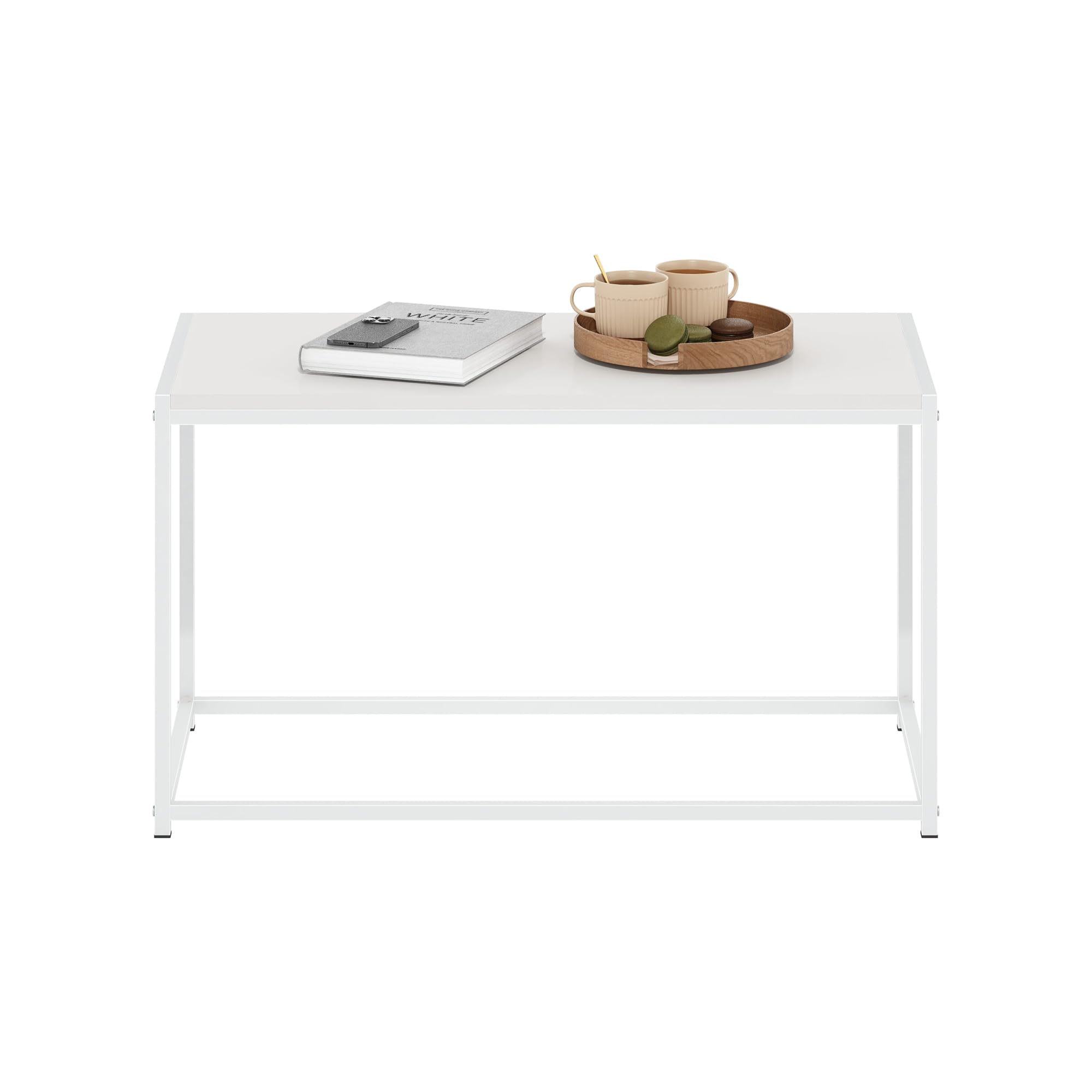 Furinno Camnus Modern Living Room Coffee Table - Solid White Finish, Compact & Stylish for Small Spaces - Perfect for Apartments, Dorms, and Cozy Home Decor