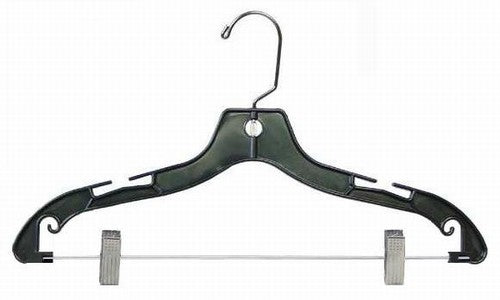 Premium Black Plastic Suit Hangers with Non-Slip Clips - Heavy Duty Garment Hangers for Jackets, Pants & Skirts - Space Saving Closet Organizer for Home, Office & Travel