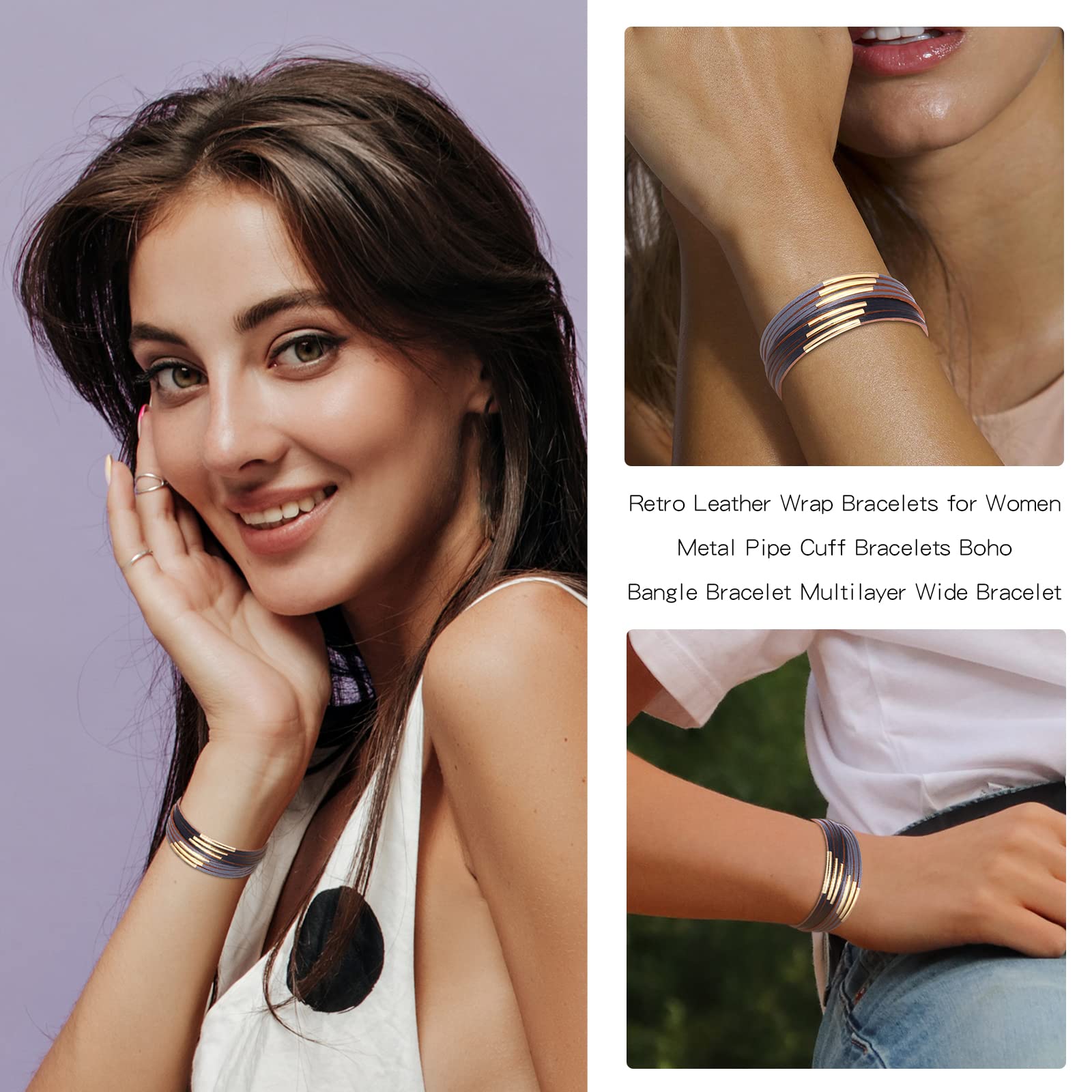 Boho Leather Wrap Bracelets for Women - Trendy Stackable Infinity Bracelet with Clasp, Adjustable Wrist Jewelry for Casual Wear, Festival & Layered Bracelet Fashion