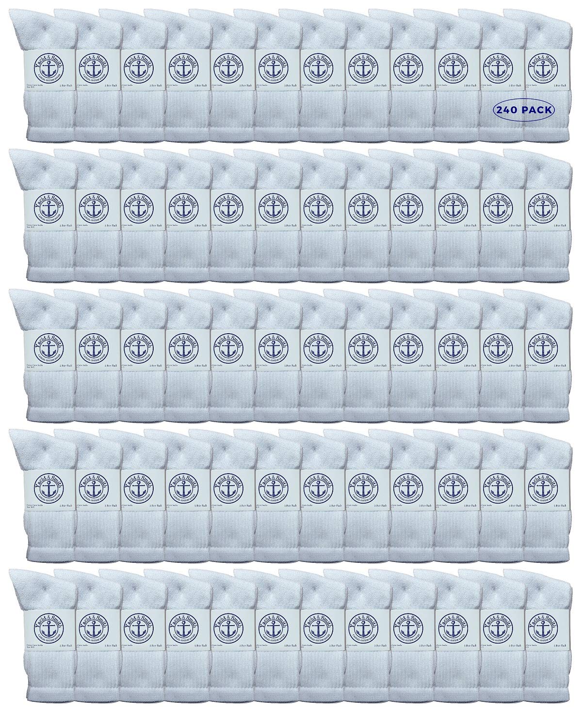 240 Pairs Bulk Women's Crew Socks - Cotton Athletic Sports Socks for Running, Hiking & Yoga (Size 9-11) - Yacht & Smith Wholesale Pack - Perfect for Gym, Travel & Everyday Wear