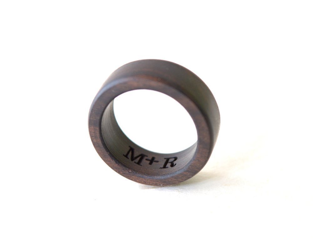 Handmade Ebony Wood Ring for Men & Women - Natural Brown Wedding Band with Custom Engraving - Perfect Anniversary, Engagement & Holiday Gift for Couples
