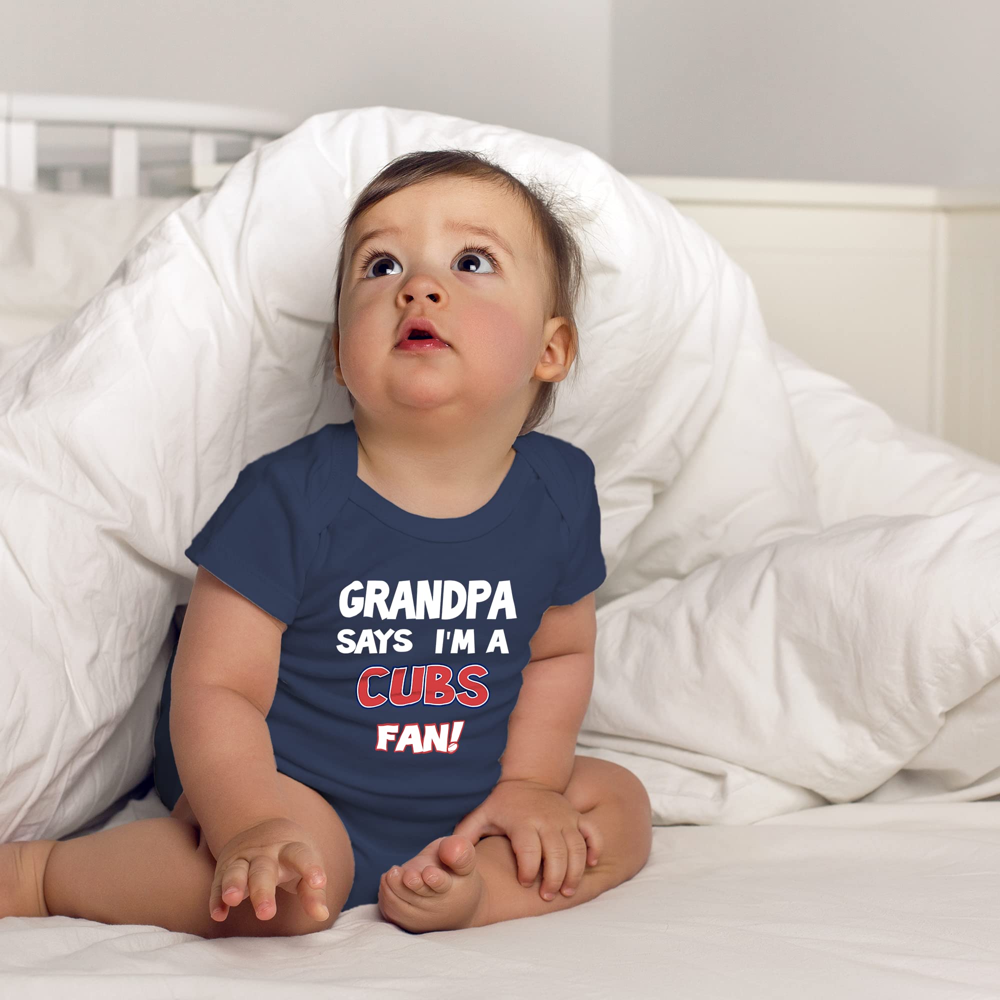 NanyCrafts Grandpa Says I'm a Cubs Fan Baby Bodysuit - Adorable Chicago Cubs Fan Outfit for Infants - Perfect for Game Day, Family Photos & Baseball Themed Events