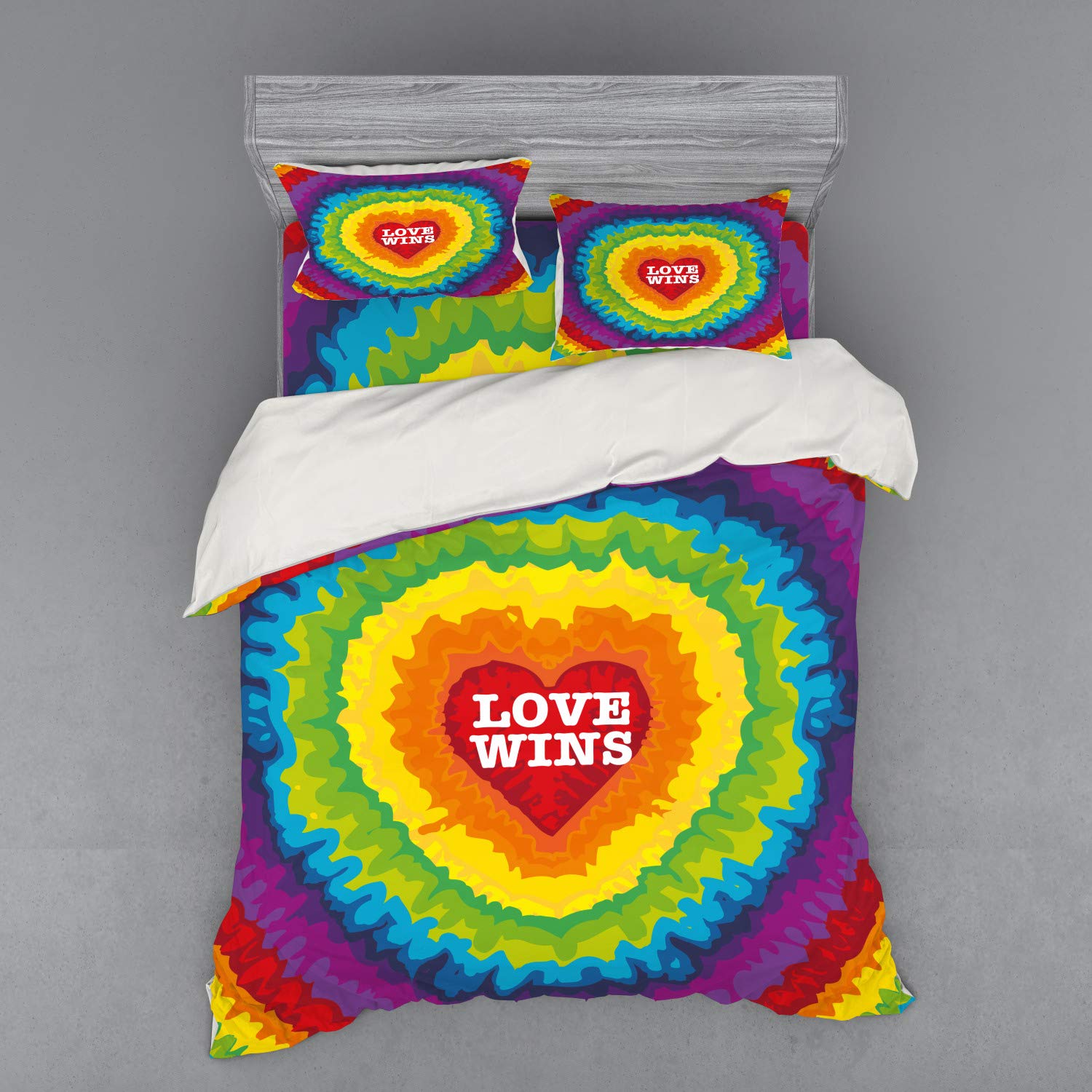 Ambesonne Pride Duvet Cover Set - Queen Size 4-Piece Bedding with Shams & Fitted Sheet - Vibrant Rainbow Tie-Dye Digital Print for LGBTQ+ Celebration - Perfect for Pride Month Decor, Bedroom Makeover & Love Wins Themed Events