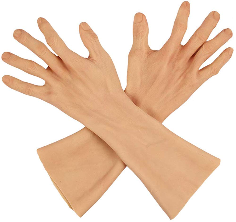 Realistic Male Silicone Gloves - Old Man Prosthetic Hands Sleeves for Cosplay, Halloween Costume, Scar Cover - Perfect for Theatrical Performances, Horror Events & Special Effects Makeup