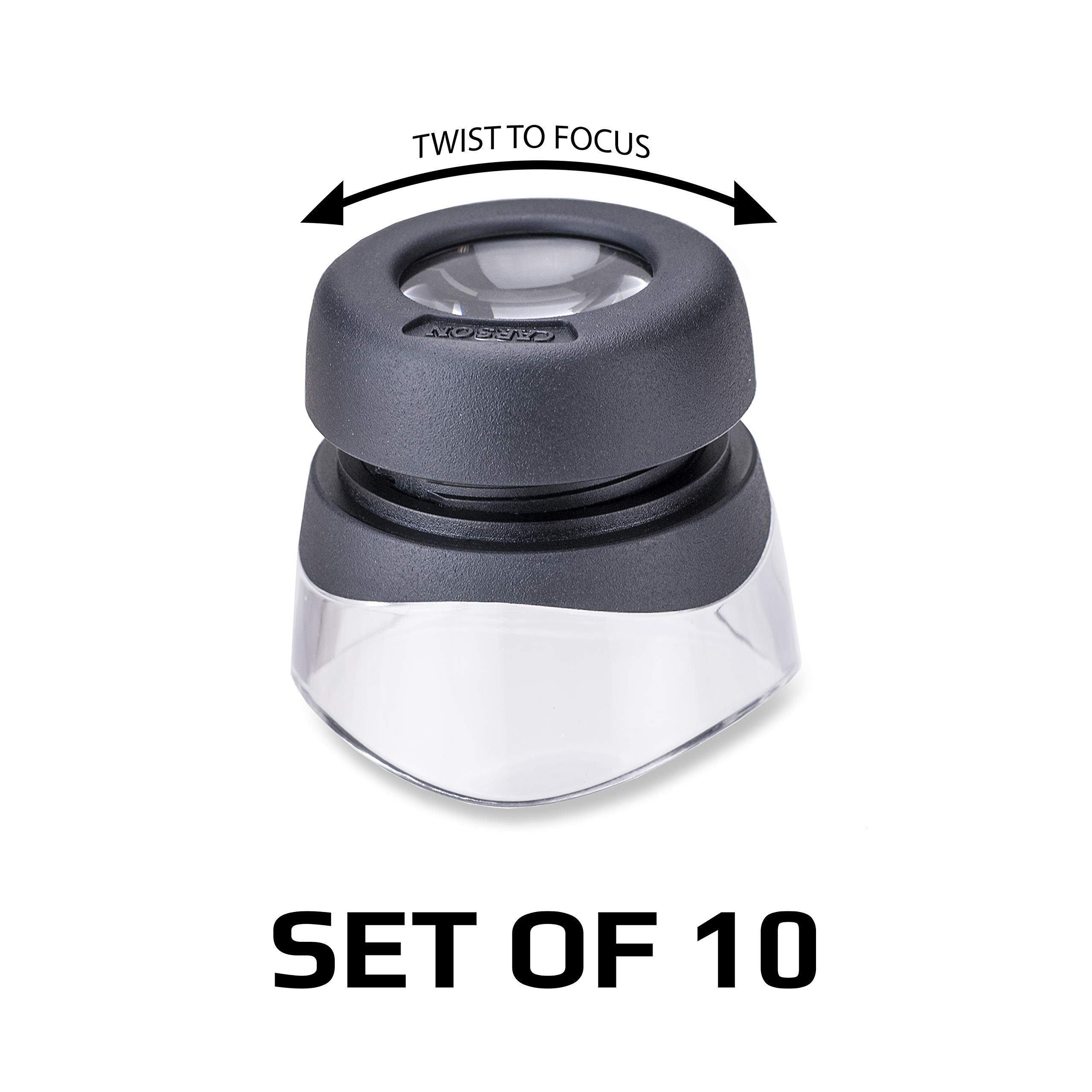 Carson VersaLoupe 10x Magnifying Glass with Stand - 1.0 Inch Jewelry Loupe for Coins, Stamps, Gems, Photography & Hobby Use - Professional Grade Magnifier Set of 10 (LH-30MU) - Perfect for Jewelers, Collectors, Watch Repair & Close-Up Photography