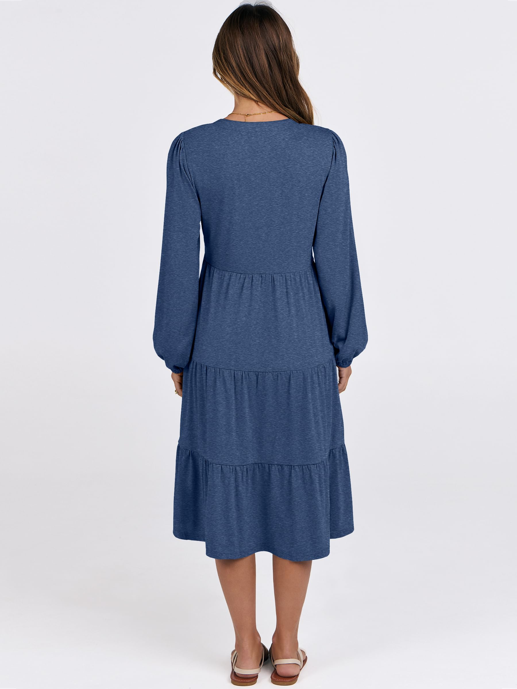 ANRABESS Women's Long Sleeve V-Neck Flowy Swing Dress - 2025 Spring Casual Tiered Maxi Dress for Vacation, Beach, Party & Everyday Wear