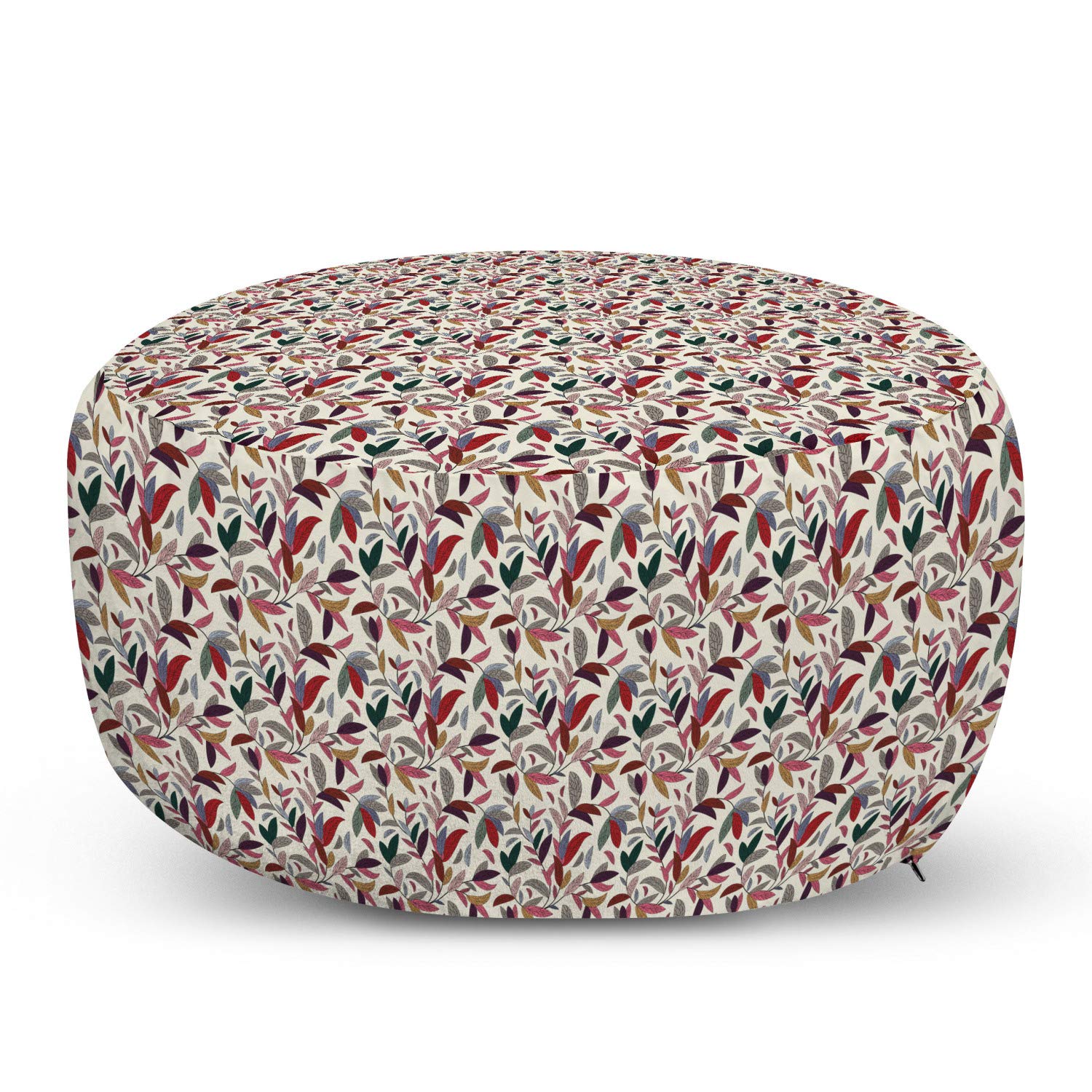 Ambesonne Floral Ottoman Pouf - Modern Hand-Painted Leaf & Swirl Design with Cream Backdrop, Soft Decorative Foot Rest with Removable Cover for Living Room & Bedroom - Multicolor Home Decor Accent | Perfect for Lounge Chairs, Reading Nooks & Nursery Seating