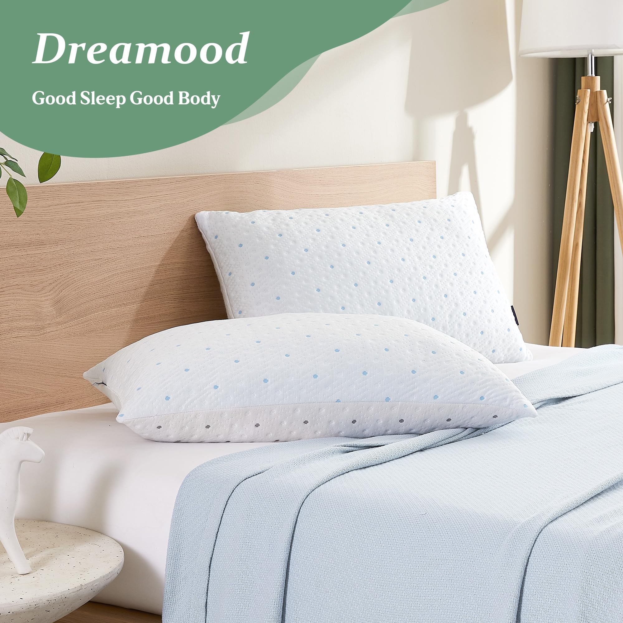Queen Size Cooling Pillows Set of 2 - 100% Shredded Memory Foam with Extra Stuffing & Washable Cover - Hypoallergenic Bed Pillows for Side, Back & Stomach Sleepers - Perfect for Hot Sleepers & Allergy Relief