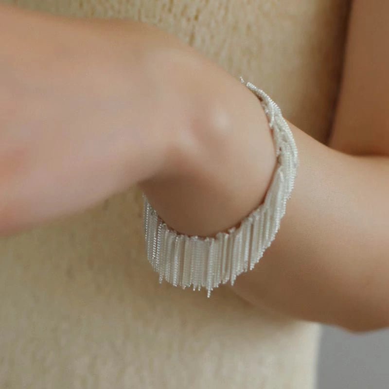 Shining Galaxy Waterfall Tassel Silver Bracelet for Women - Elegant Layered Charm Bracelet for Party, Wedding & Everyday Wear