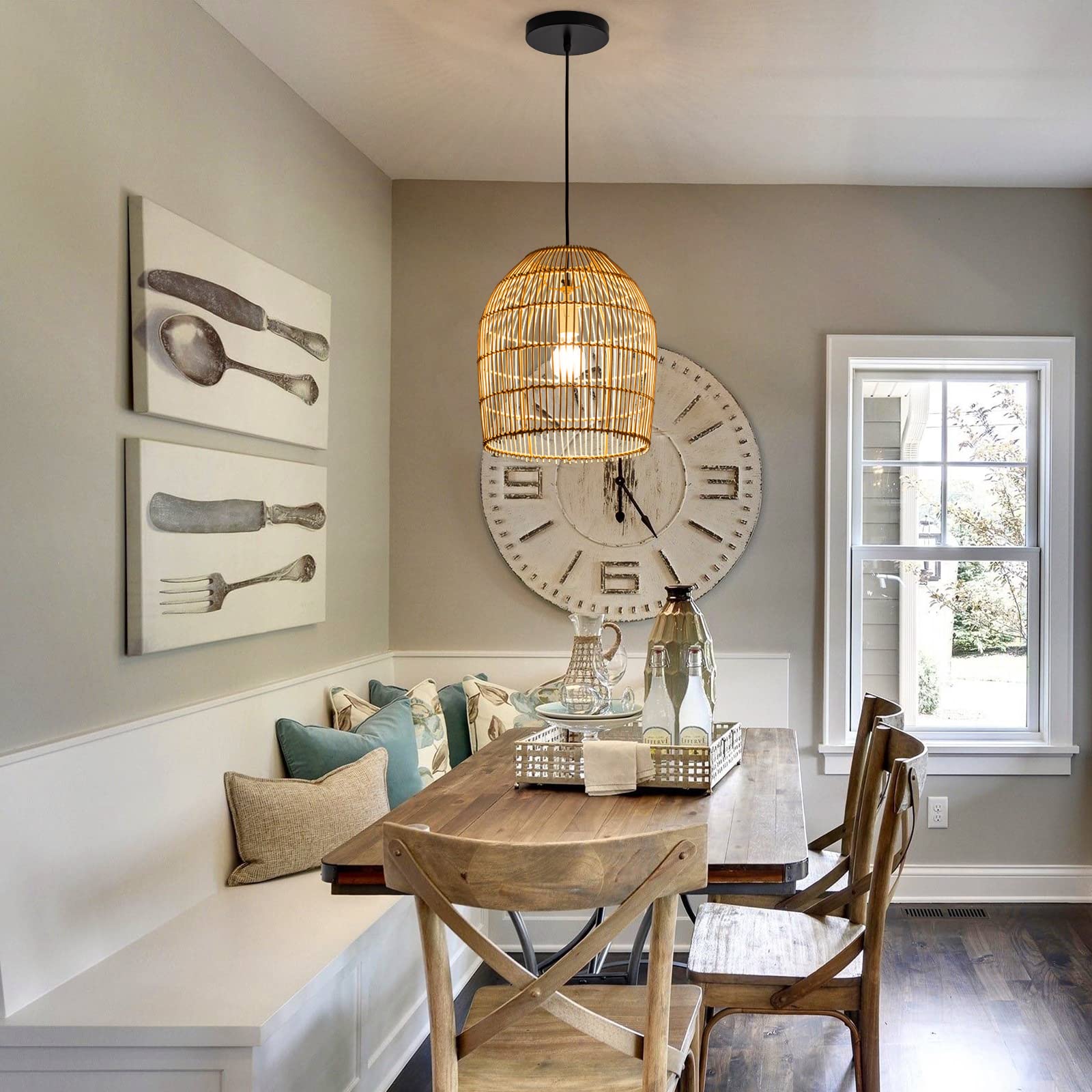 Handwoven Bamboo Rattan Pendant Light - 11.81
