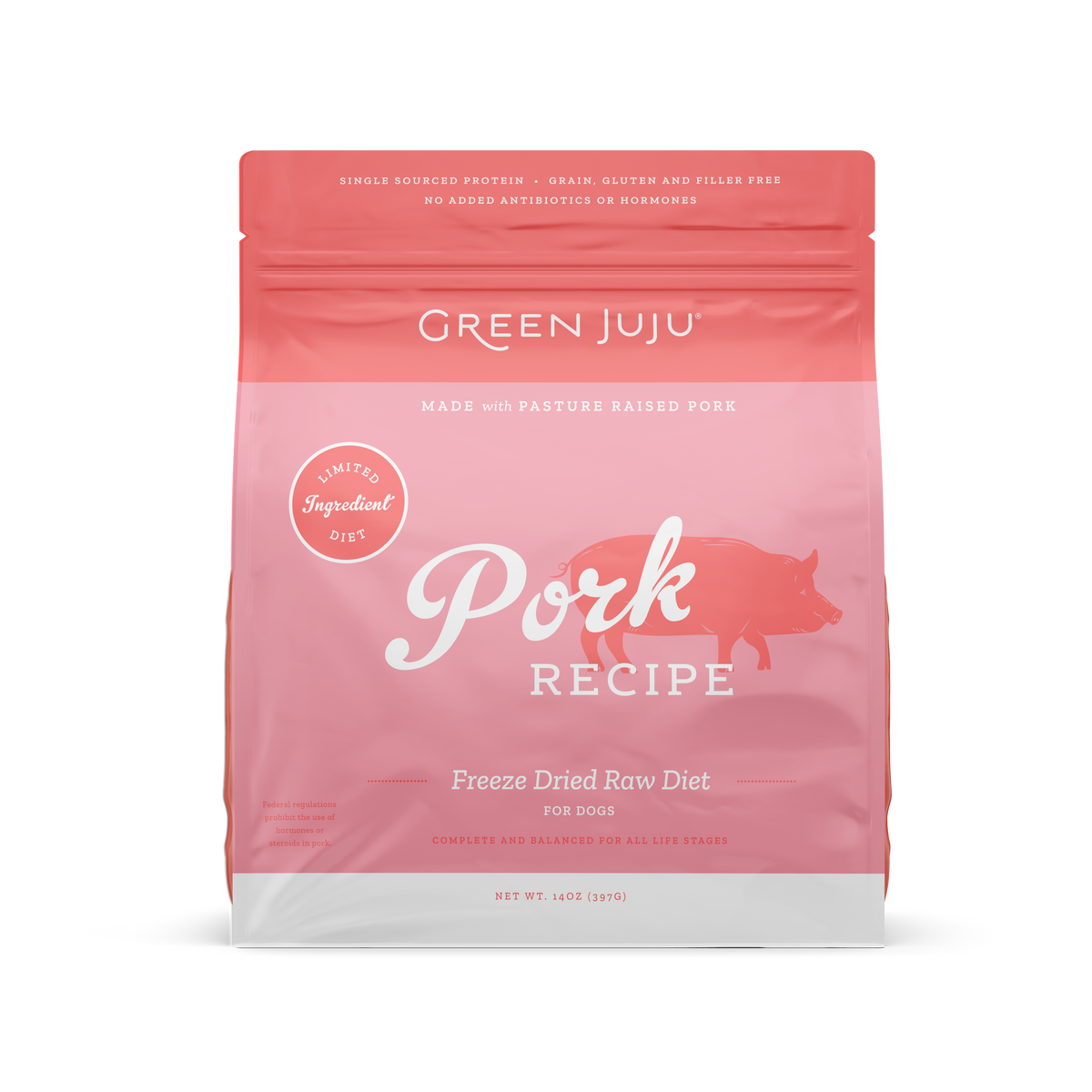 Green Juju Freeze Dried Raw Pork Dog Food - High Protein Natural Diet for Dogs - Perfect for Training, Travel & Outdoor Adventures