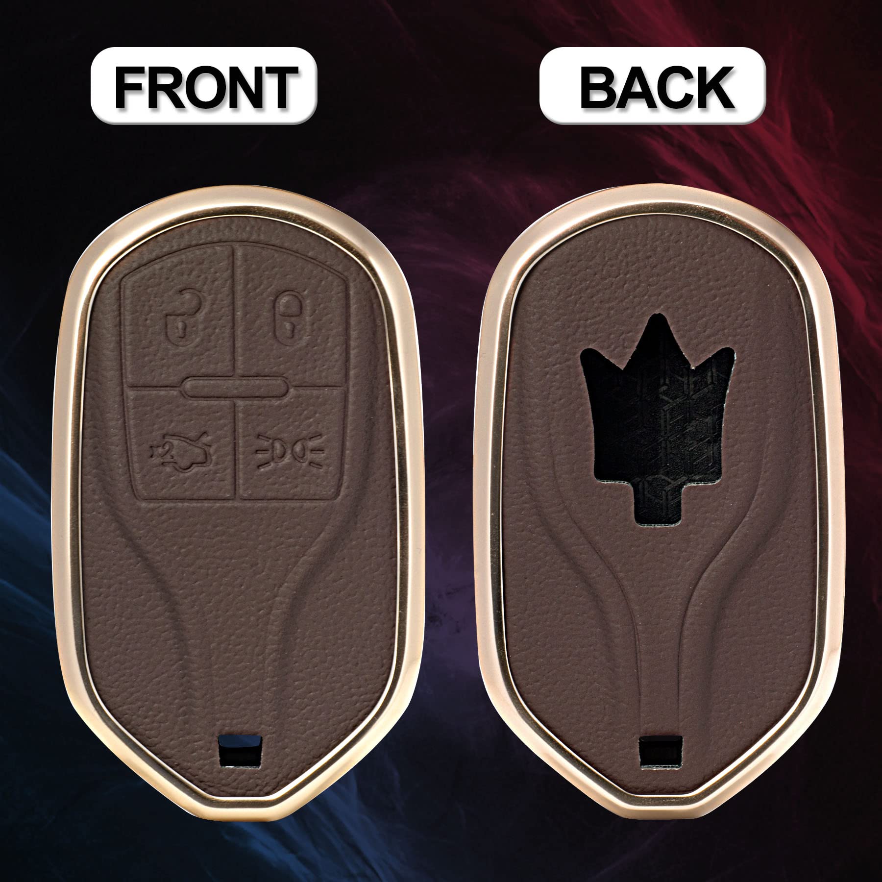 Premium Brown Leather & Aluminum Smart Key Case Cover for Maserati Ghibli/Levante/Quattroporte - 4 Button Keyless Remote Protector | Luxury Car Accessory for Daily Protection & Style Enhancement