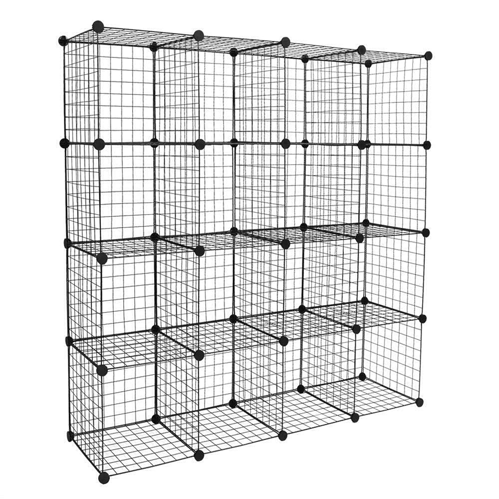 16-Cube Modular Metal Grid Bookshelf - Black Wire Storage Cube Shelf Unit for Home, Office, Closet & Plant Display | Space-Saving Organizer for Books, Shoes & Decorative Items