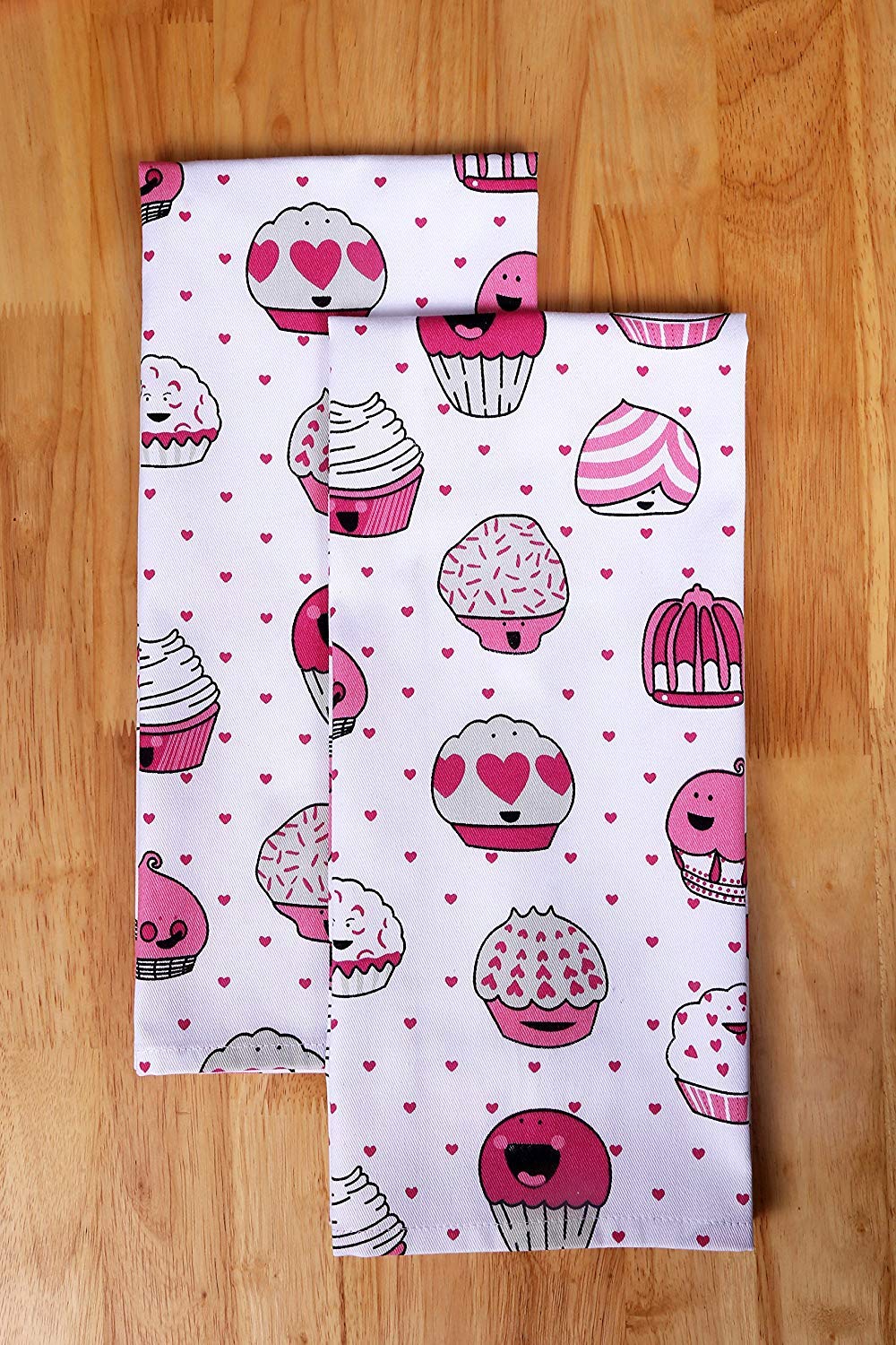 AMOUR INFINI 5-Piece Kitchen Set - Apron, 2 Towels, Oven Mitt & Pot Holder with Valentine Cupcake Design - Perfect for Baking, BBQ, Grilling & Kitchen Decor