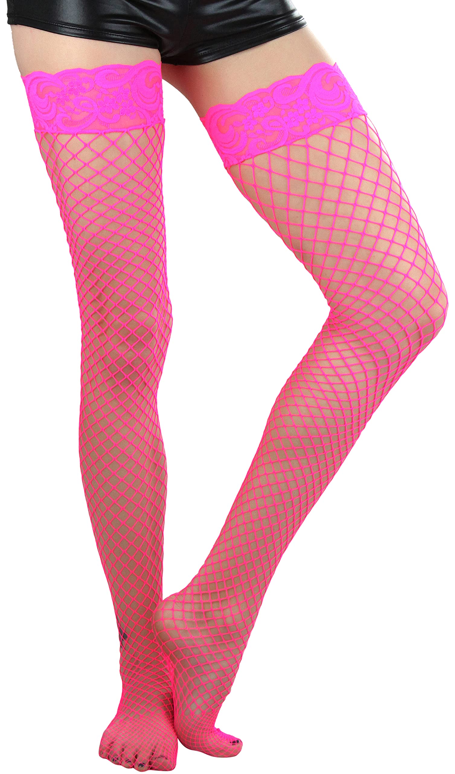 ToBeInStyle Women's Fishnet Thigh High Stockings - Sexy Sheer Tights with Bright & Vibrant Colors for Cosplay, Halloween, Party Outfits & Nightclub Wear