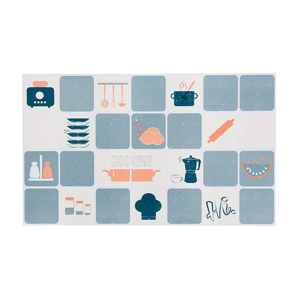 Colorful Animal Fruit Tableware Snacks Pattern Waterproof Wall Stickers - Self-Adhesive Wall Decals for Kitchen, Bathroom, Kids Room & Office Decor (Blue)