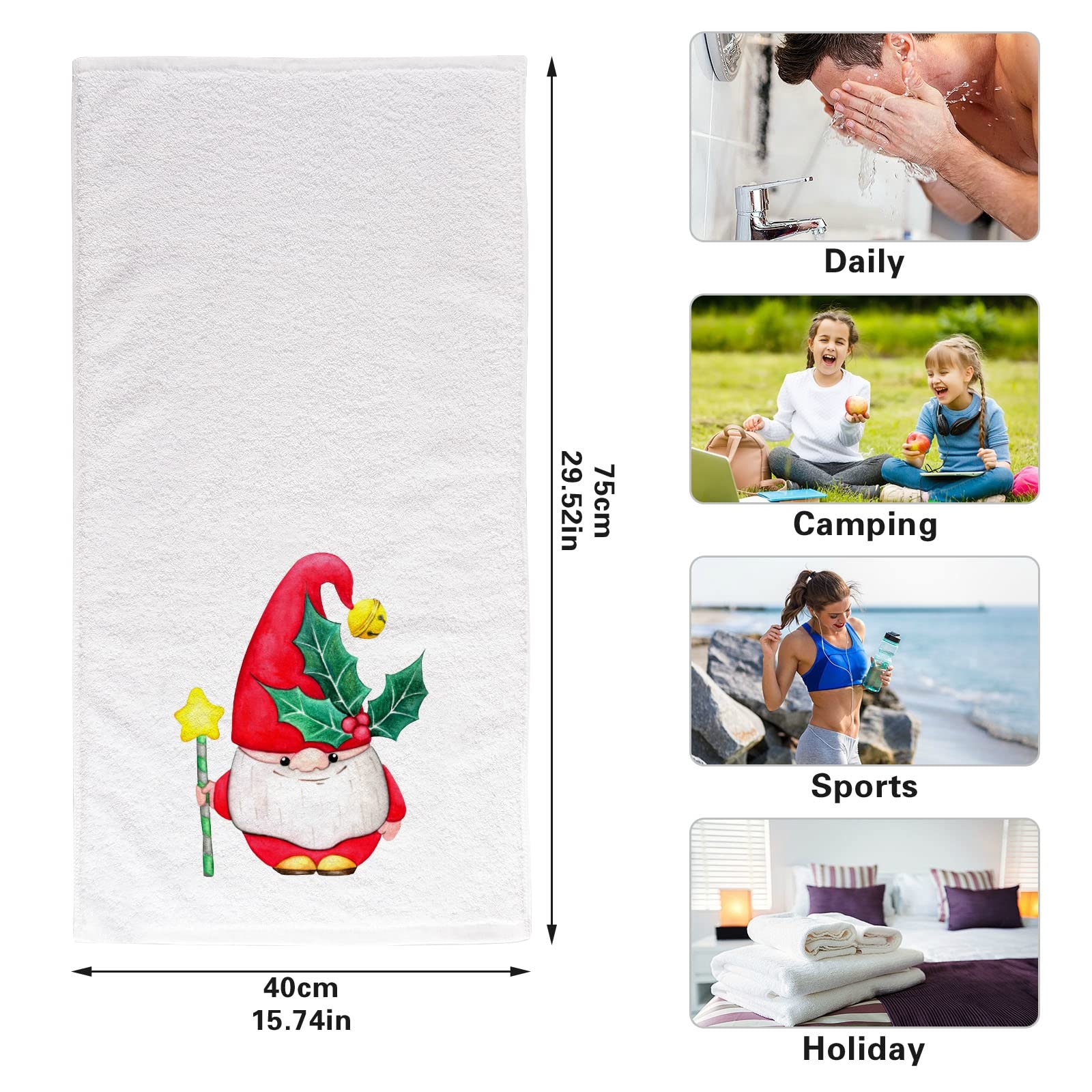 SUABO 2-Pack Cotton Hand Towels - Soft Face & Bath Towels for Gym, Spa, Guest Use - Christmas Gnome Design - Perfect for Home, Travel & Gifts