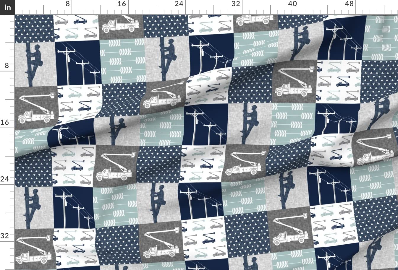 **Spoonflower Fabric - Lineman Patchwork Navy & Grey Arrows Cheater Quilt Bucket Truck Boy Printed on Minky Fabric by The Yard - Perfect for Sewing Baby Blankets, Quilt Backing, Plush Toys & DIY Home Decor**