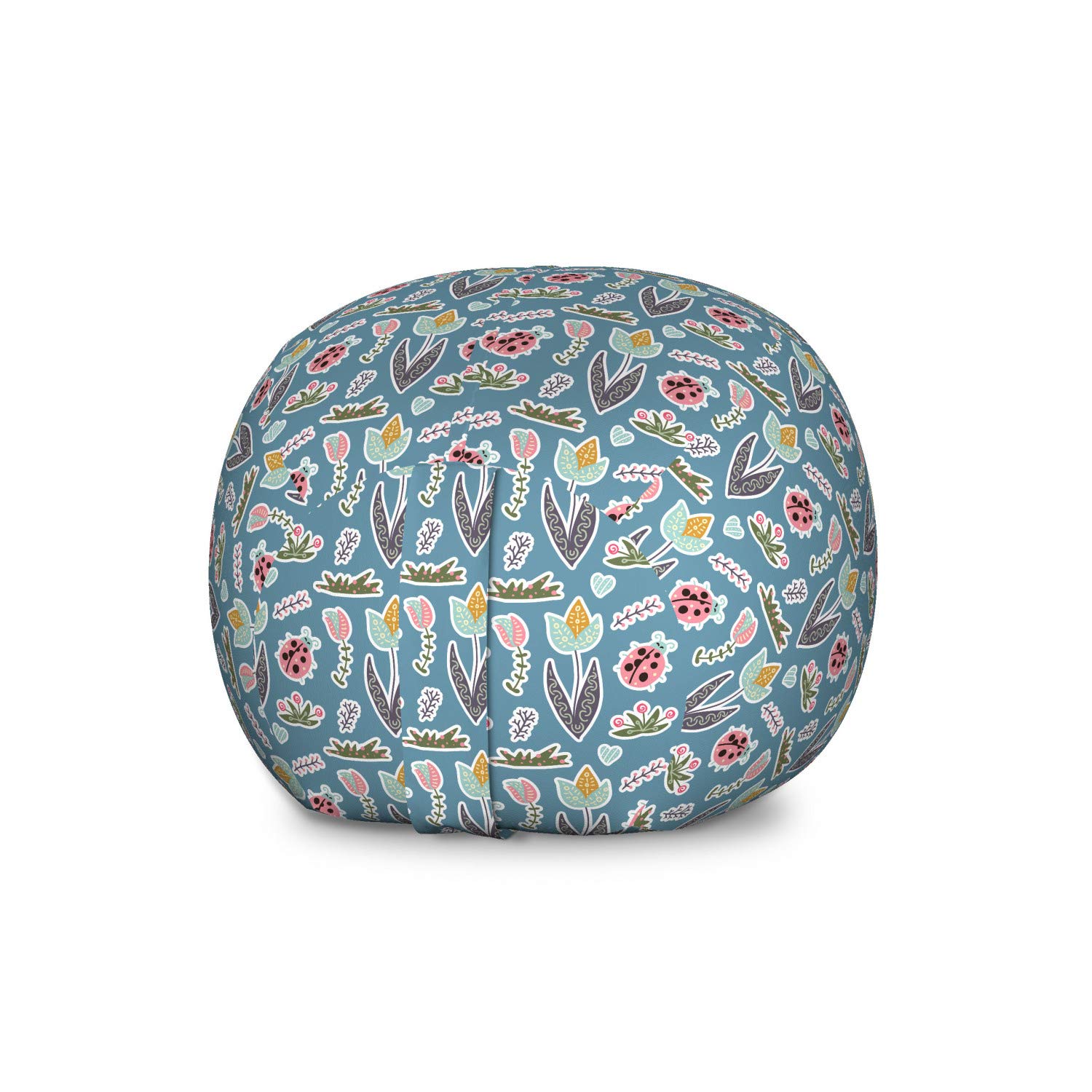 Ambesonne Large Washable Storage Toy Bag Chair - Doodle Forest Design with Ladybugs, Flowers & Thickets - Multicolor Stuffed Animal Organizer for Kids' Room, Playroom or Nursery