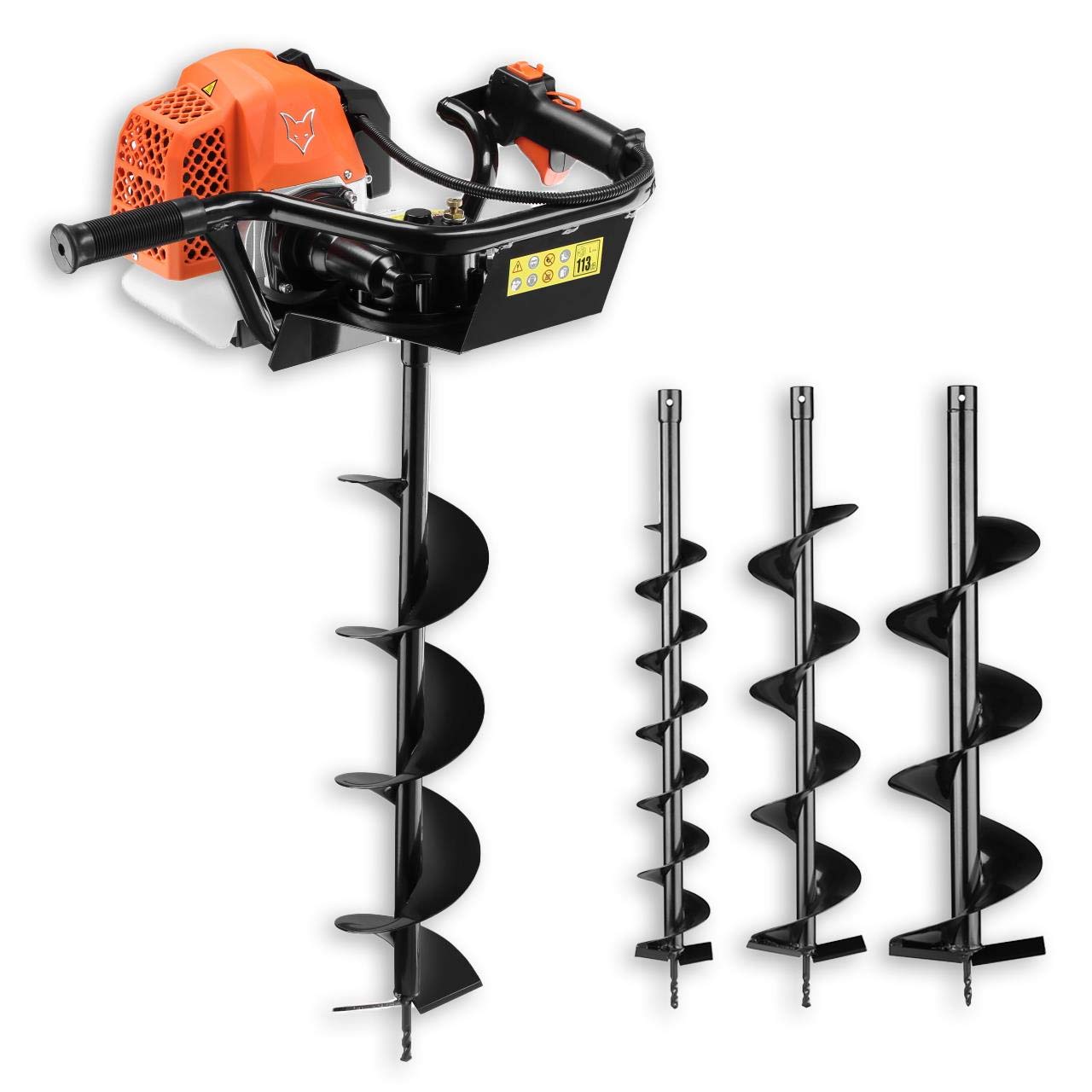 Fuxtec FX-EB162 3.5HP Gas Powered Earth Auger with 3 Drill Bits (100mm/150mm/200mm) & Oil Control Window - Professional Post Hole Digger for Fencing, Gardening, and Landscaping Projects