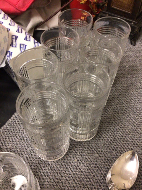 Set of 7 Ralph Lauren Crystal Glen Plaid Highball Glasses - Elegant Whiskey & Cocktail Drinking Glasses for Home Bar, Dinner Parties & Gifts